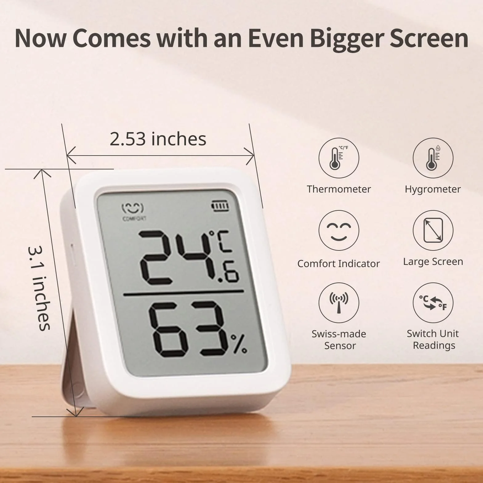 SwitchBot Termometr z higrometrem do wnętrz, Bluetooth, cyfrowy czujnik temperatury i wilgotności z aplikacją oraz zapisem danych, punkt rosy / VPD / absolutny czujnik wilgotności