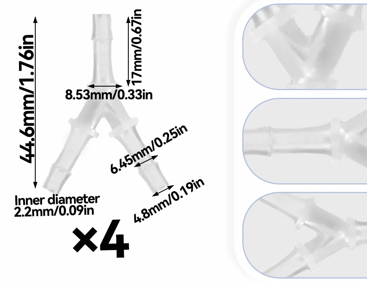 Złącze węża Y do pomp powietrznych akwarium, adapter 4,8 mm biały