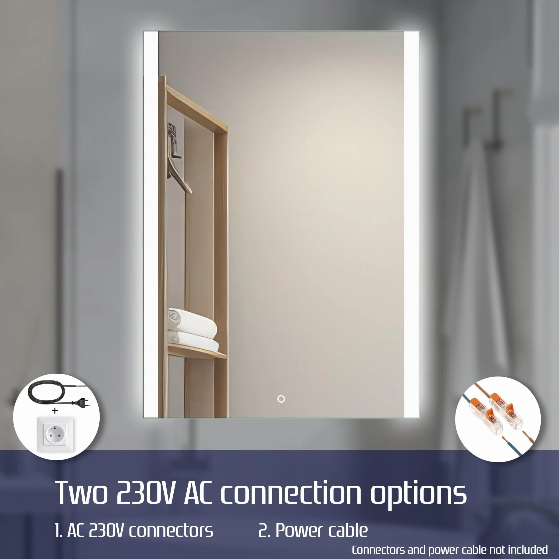 50x70 cm Prostokątne Lustro Łazienkowe z Oświetleniem LED Podświetlone Lustro z Włącznikiem Lustro Łazienkowe LED z Podświetlanymi Krawędziami Bocznymi