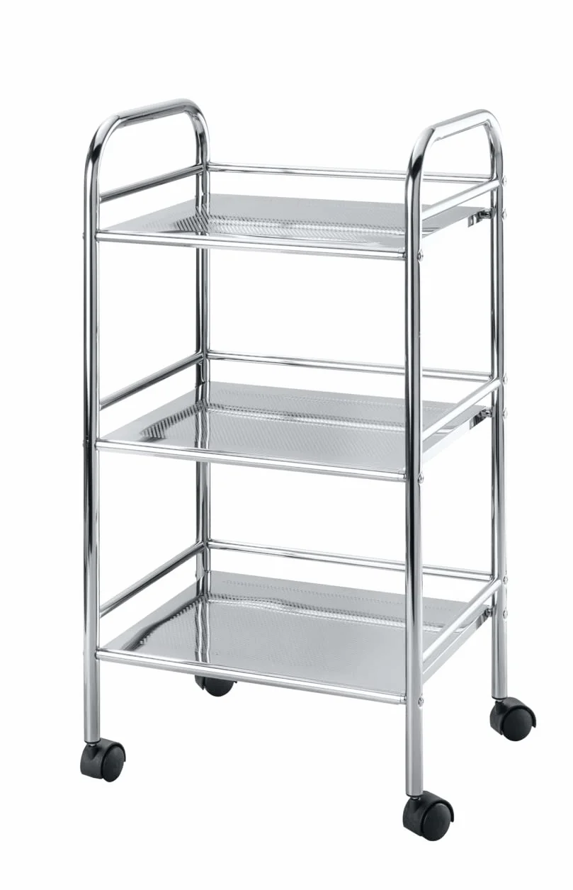 WENKO 12285100 Ekskluzywny wózek do użytku domowego i łazienkowego – mobilny stojak łazienkowy, 3 półki, stal, 41 x 75 x 32 cm, chrom