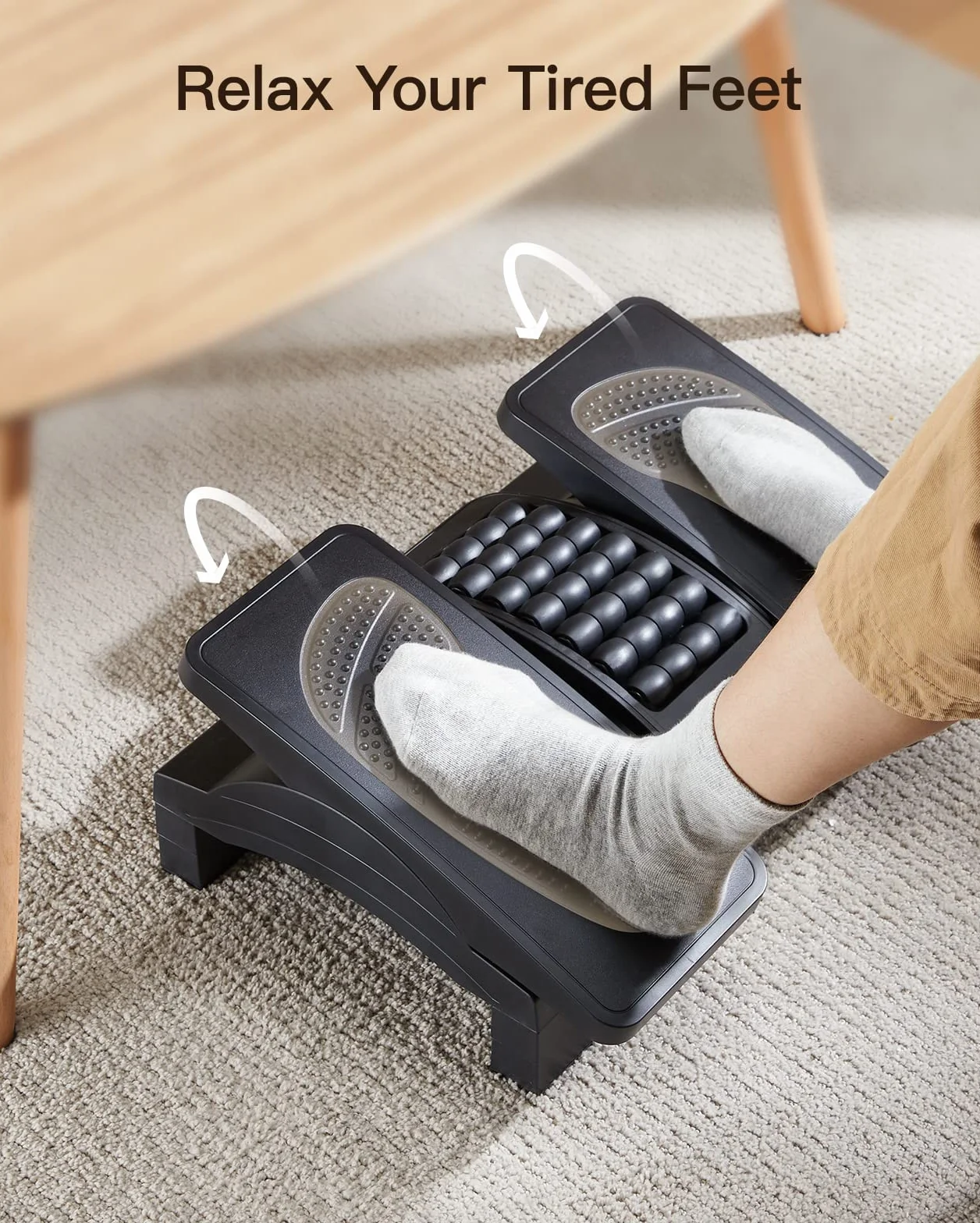 HUANUO Podnóżek pod biurkiem, regulowany, ergonomiczny podnóżek pod biurkiem w pracy lub w grach z teksturą masażu i wałkiem, nachylenie 20 stopni lub regulacja kąta zamka, podnóżek do biura, domu