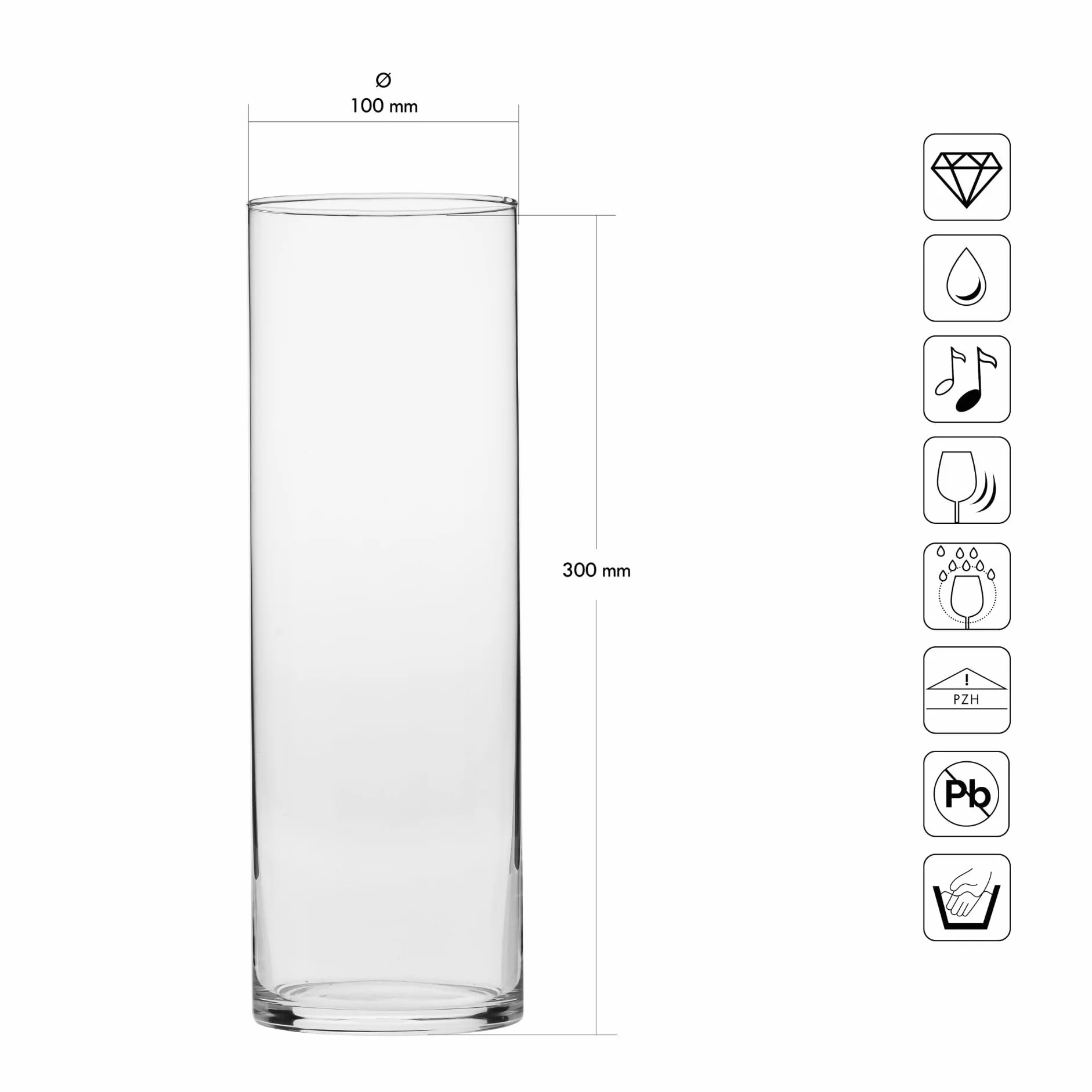 KROSNO Wazon szklany 30 cm – Kolekcja Home, wysoki wazon na kwiaty, cylindryczny, minimalistyczny design, grube szkło, do bukietów, traw i dekoracji wnętrz