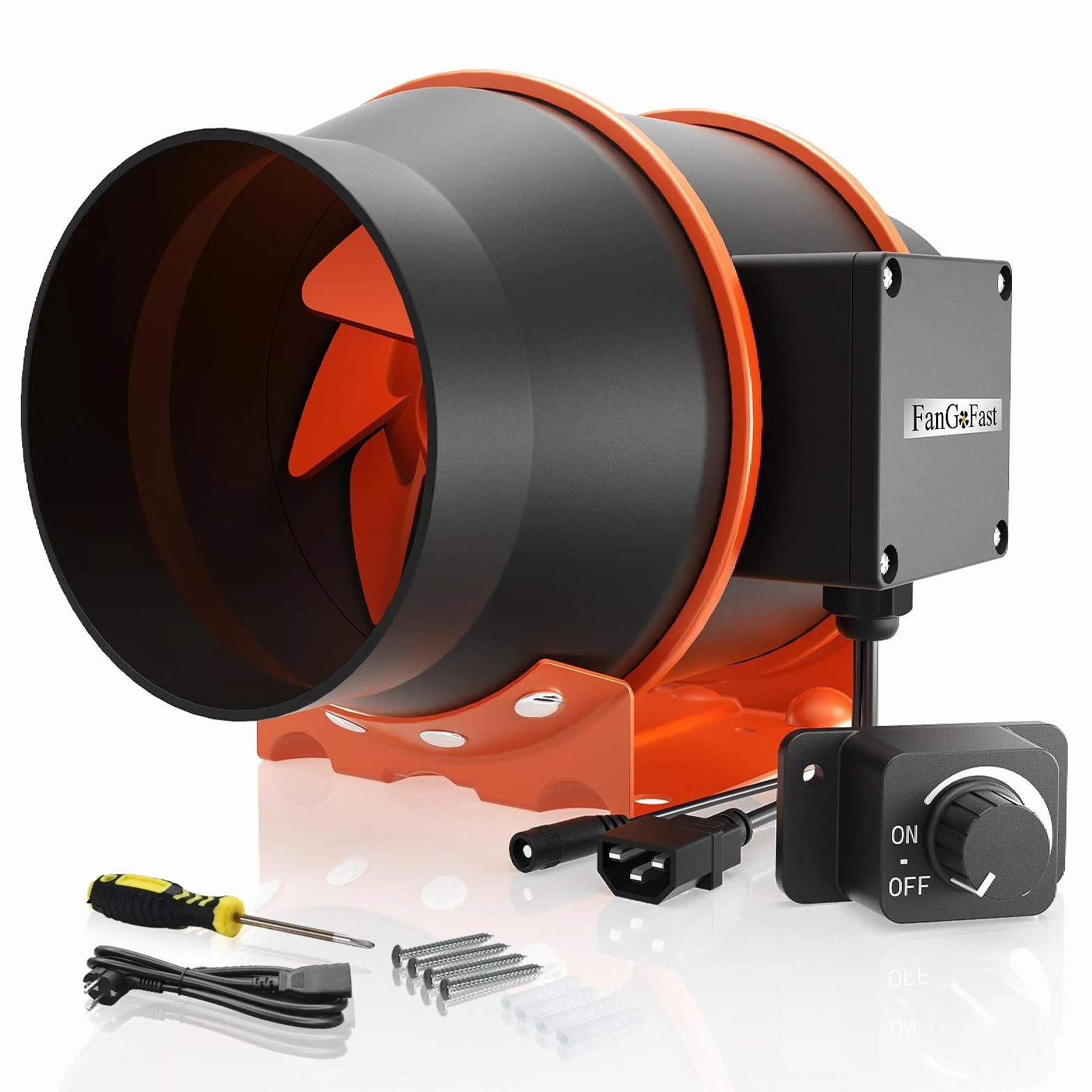 FanGoFast Wentylator rurowy 150 mm, regulowany 684 m³/h, wyciąg dymu, idealny wentylator rurowy z gniazdem IEC, do wentylacji i dmuchawy wyciągowej, 230 V, z wtyczką UE i kablem sieciowym 1,5 m
