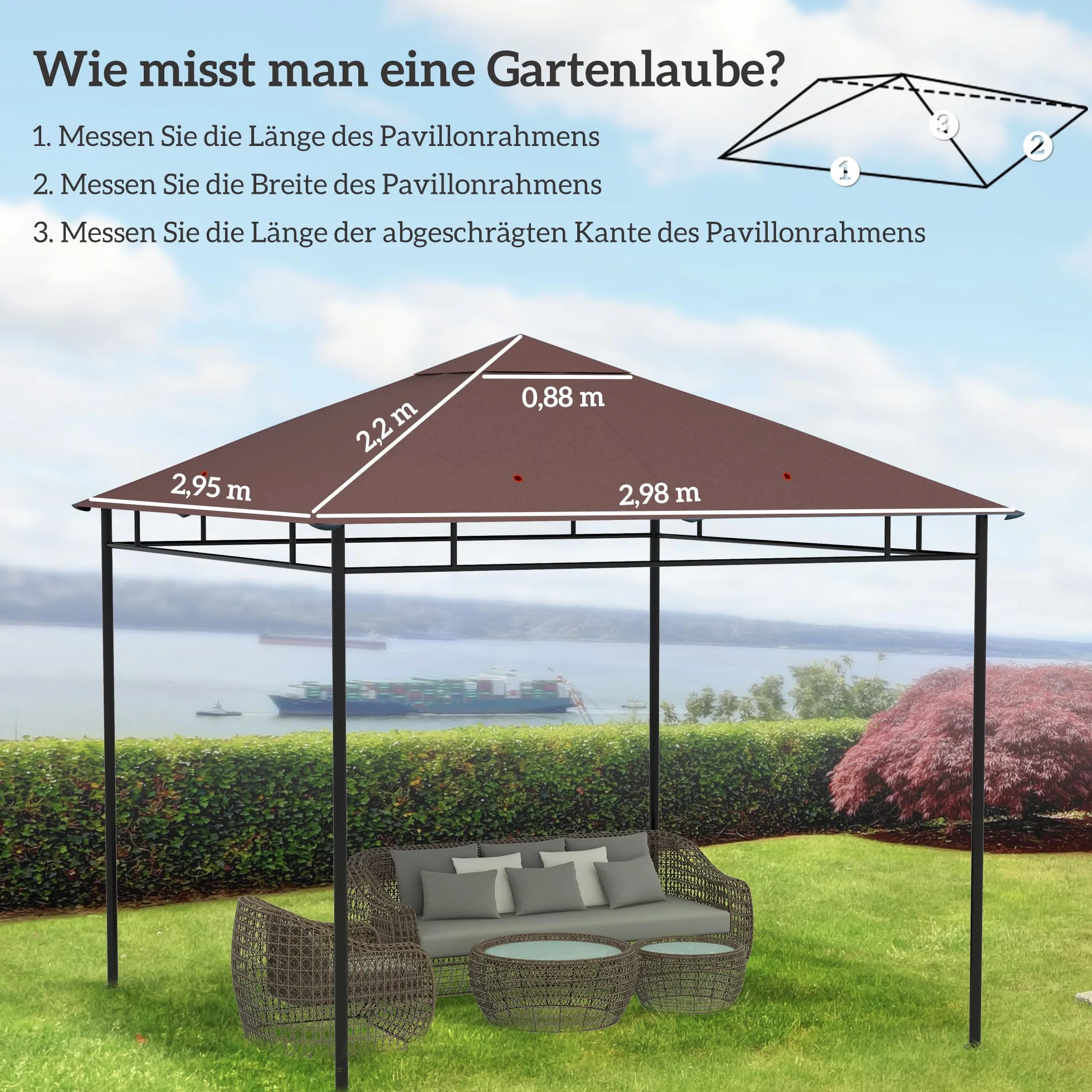 Outsunny Dach pawilonu, Dach zapasowy do pawilonu, Pokrycie pawilonu, poliestrowa ochrona przed słońcem, kawowy, 3 x 3 m