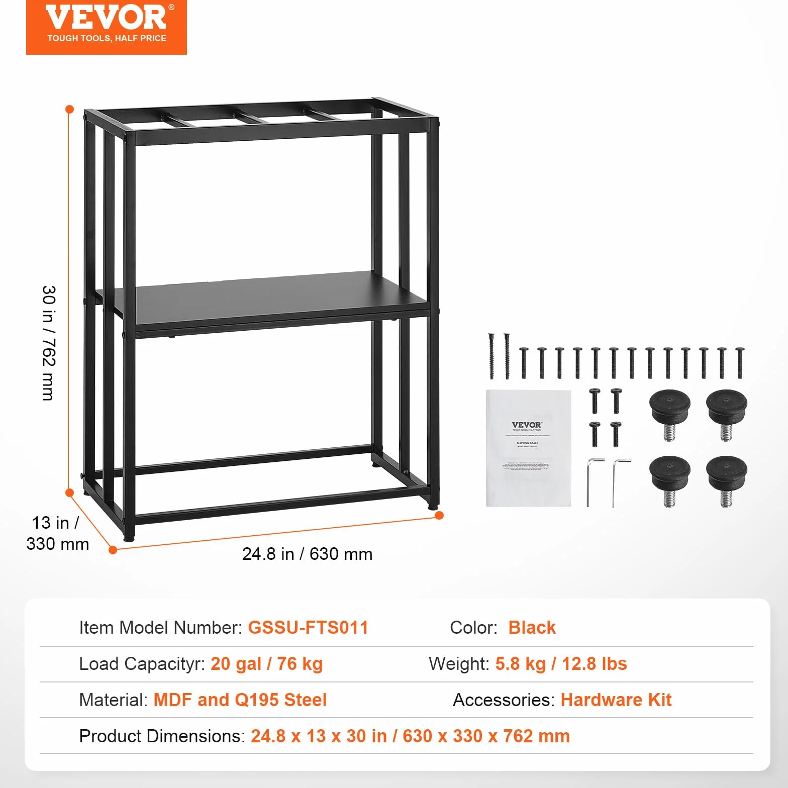 VEVOR Stojak do akwarium 63x33x76 cm nośność 76 kg czarny