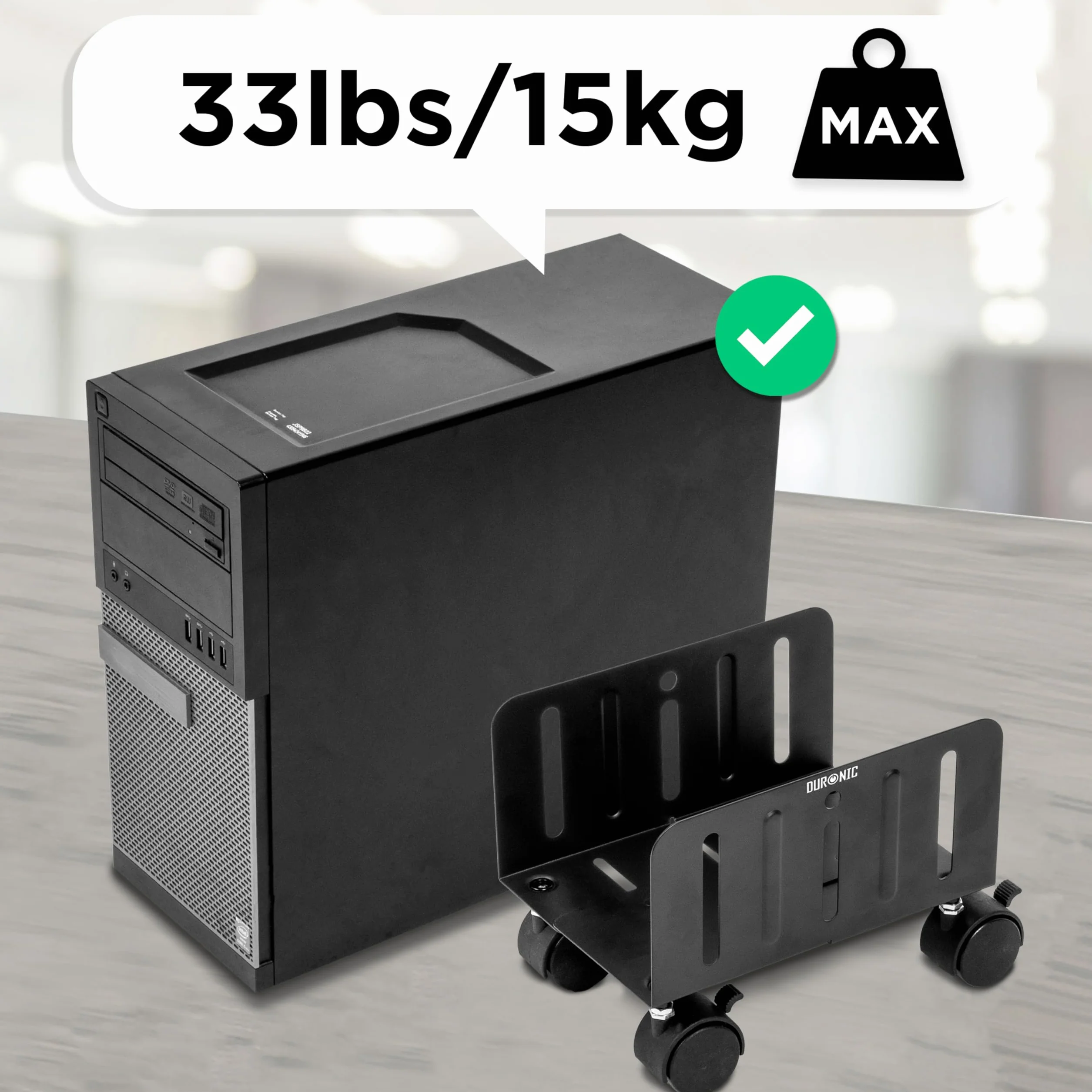 Duronic DMHD2 Mobilna podstawka do komputera stacjonarnego wózek do PC stojak na procesor czarny | uniwersalny | blokada kół | wózek na kółkach pod komputer