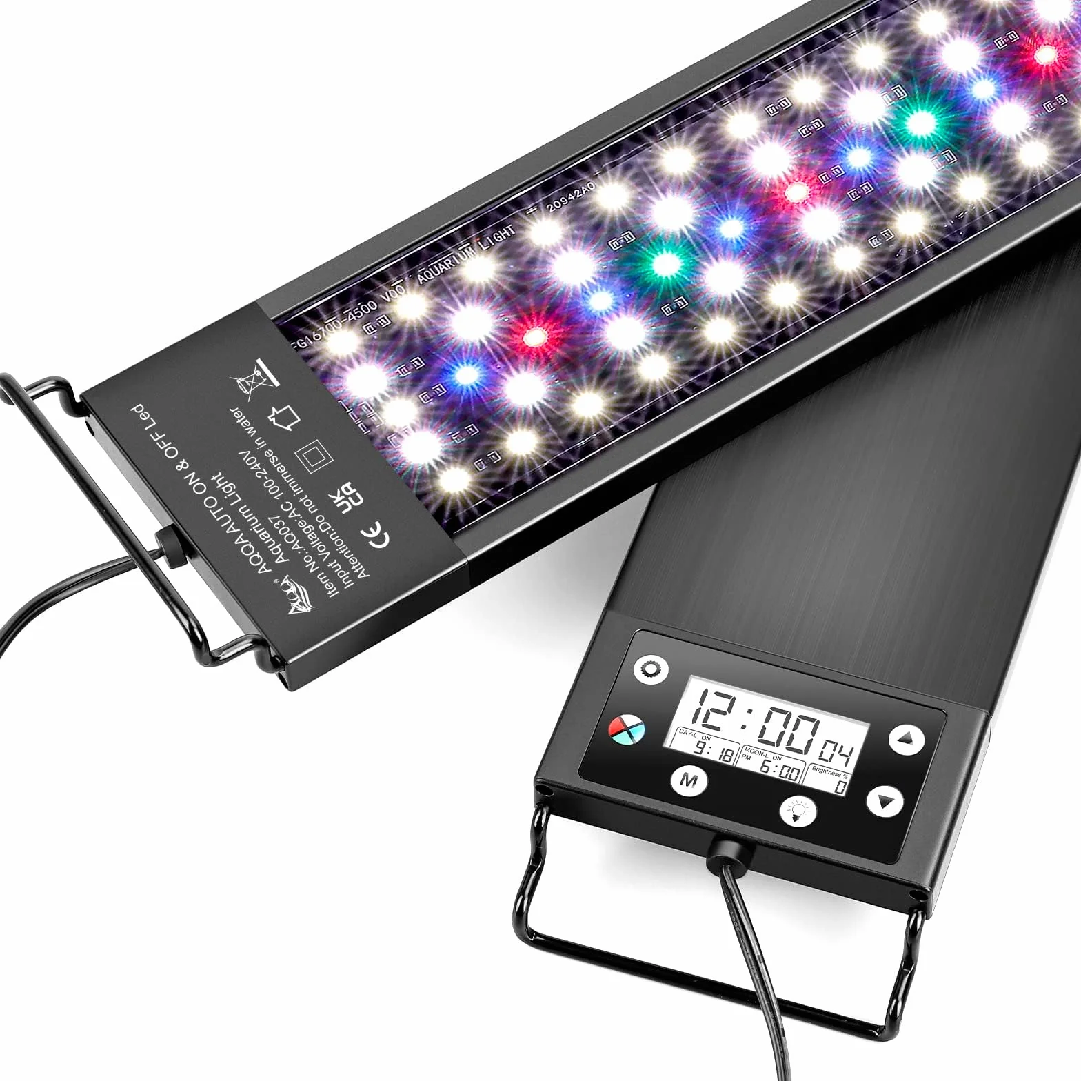 AQQA Oświetlenie akwarium, oświetlenie LED do akwarium z monitorem, pełne spektrum 24/7, światło do akwarium z wbudowanym timerem, ściemniacz, 7 kolorów, wodoodporne