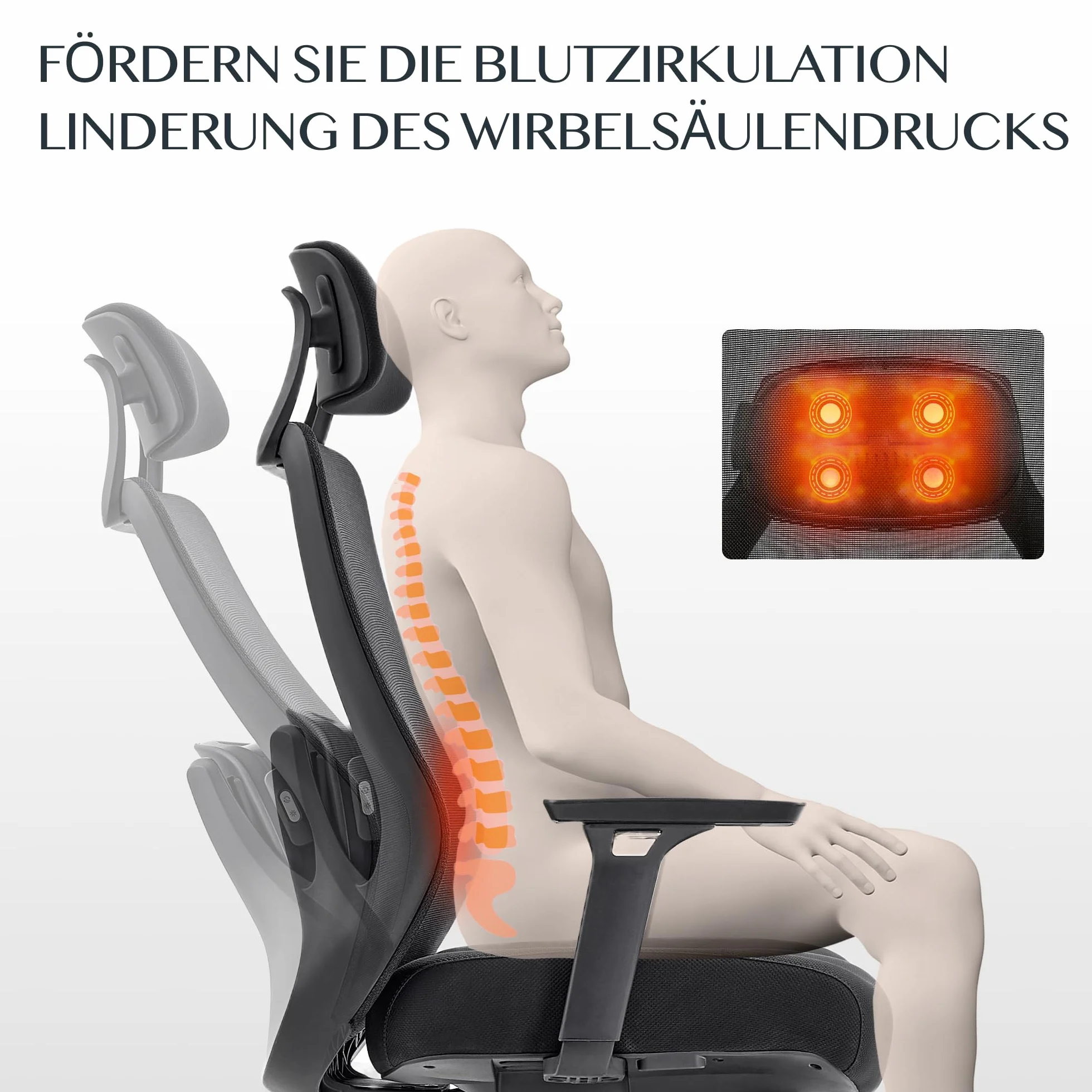 FLEXISPOT MasterEase Masażowe Krzesło Biurowe z Podnóżkiem i Gumowymi Kółkami, Ergonomiczne Krzesło Biurowe z 2D Wsparciem Lędźwiowym z Funkcją Grzania i Masażu (Czarny (z podnóżkiem PLUS kołami))