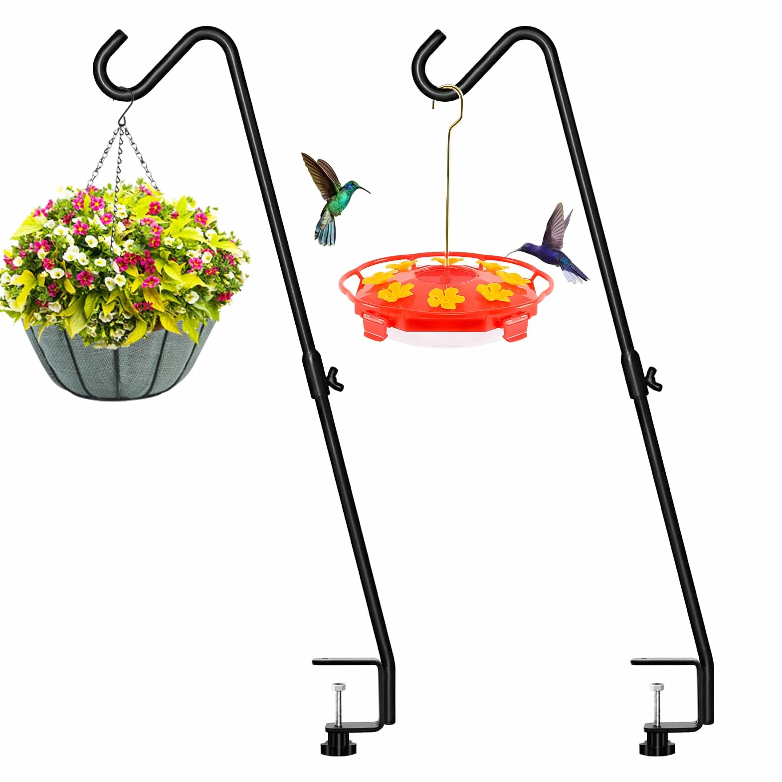 FEED GARDEN 2 szt. 67 cm regulowany hak pokładowy, wieszaki na pokarmy dla ptaków, lampionów, koszyków kwiatów i koszy do suetów z zaciskiem, czarne
