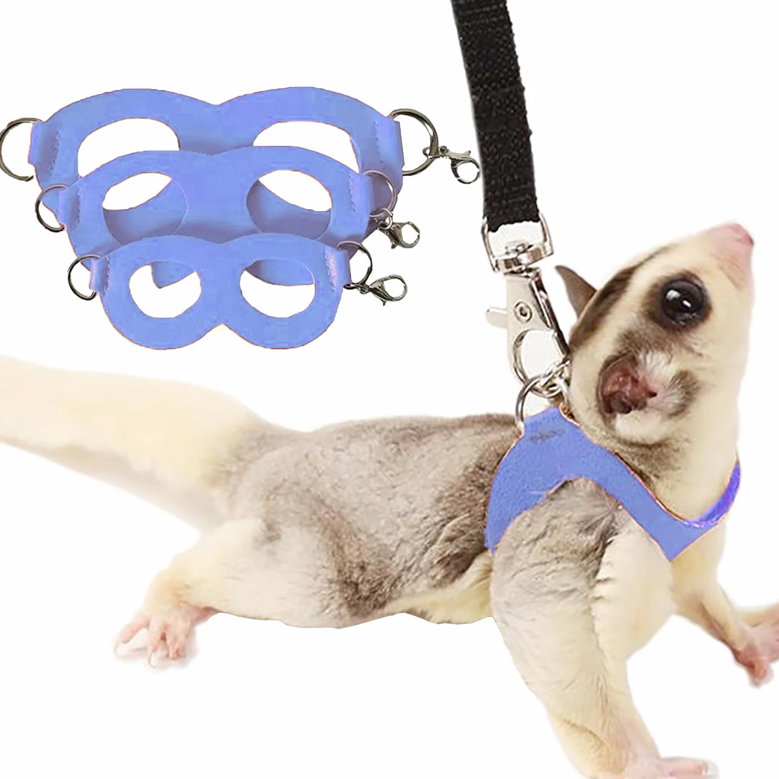 Zestaw uprzęży i smyczy Sugar Glider dla małych zwierząt kamizelka treningowa do chodzenia dla wiewiórki, chomika, szczura, niebieskiego, 3 szt