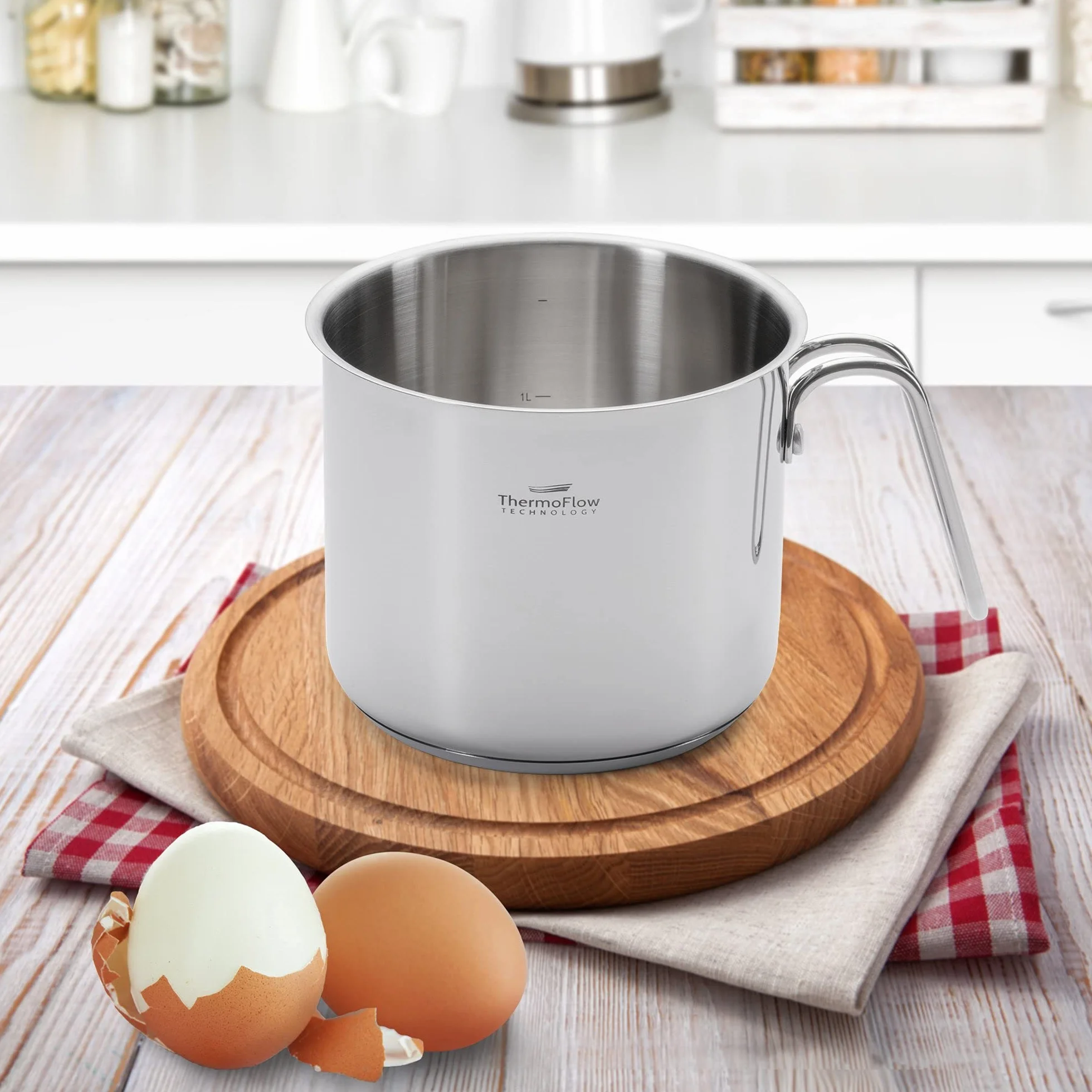 Rosmarino Garnek do mleka, ze stali nierdzewnej 1500 ml, do kuchenek indukcyjnych, nowoczesny garnek do mleka z 3-warstwowym stalowym dnem
