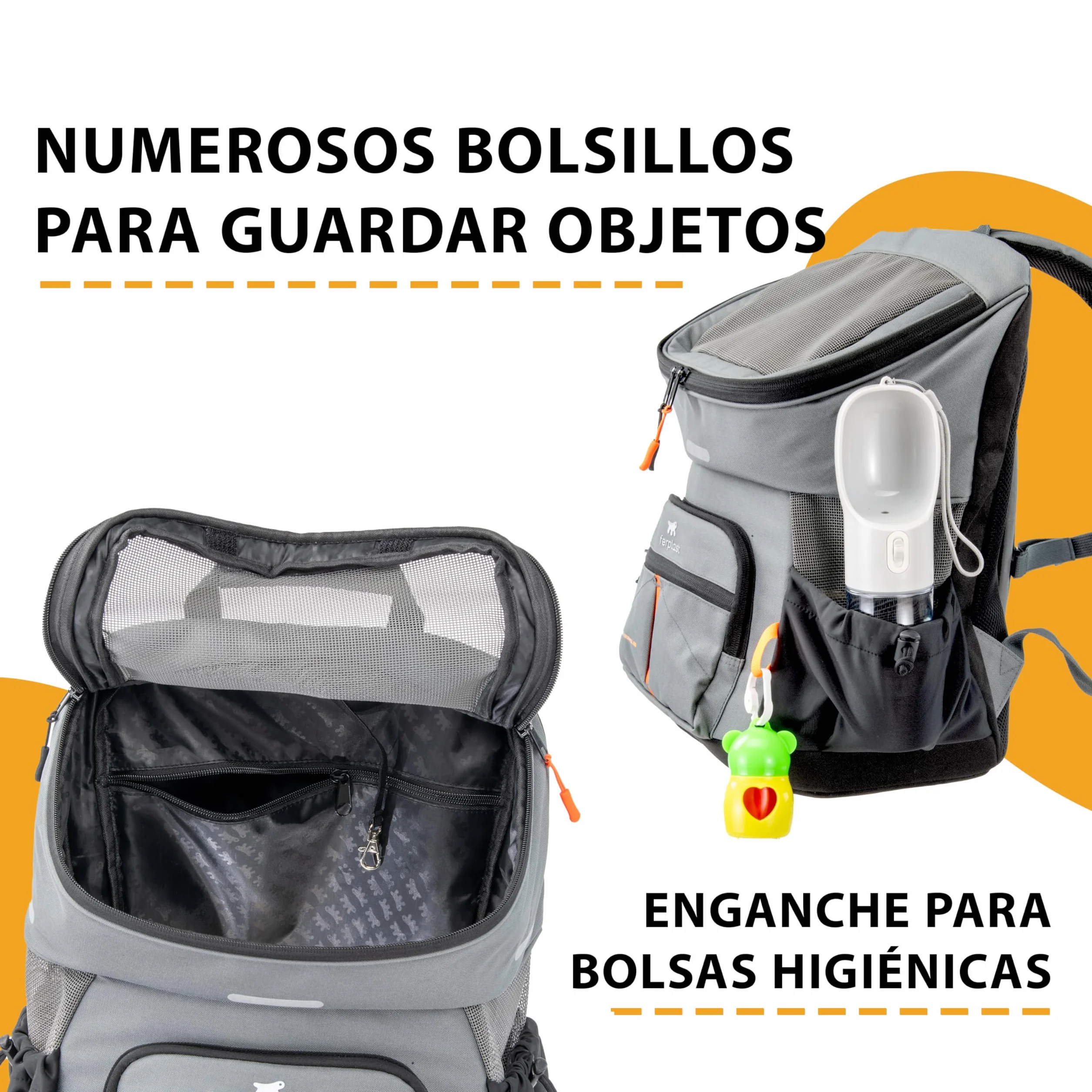 Ferplast Plecak dla psa VOYAGER BACKPACK, torba na zakupy dla kota, torba na psy, szeroki otwór, regulowane paski, pasek bezpieczeństwa, z poduszką, maks. 10 kg, 29 x 21 x 36 h, szary