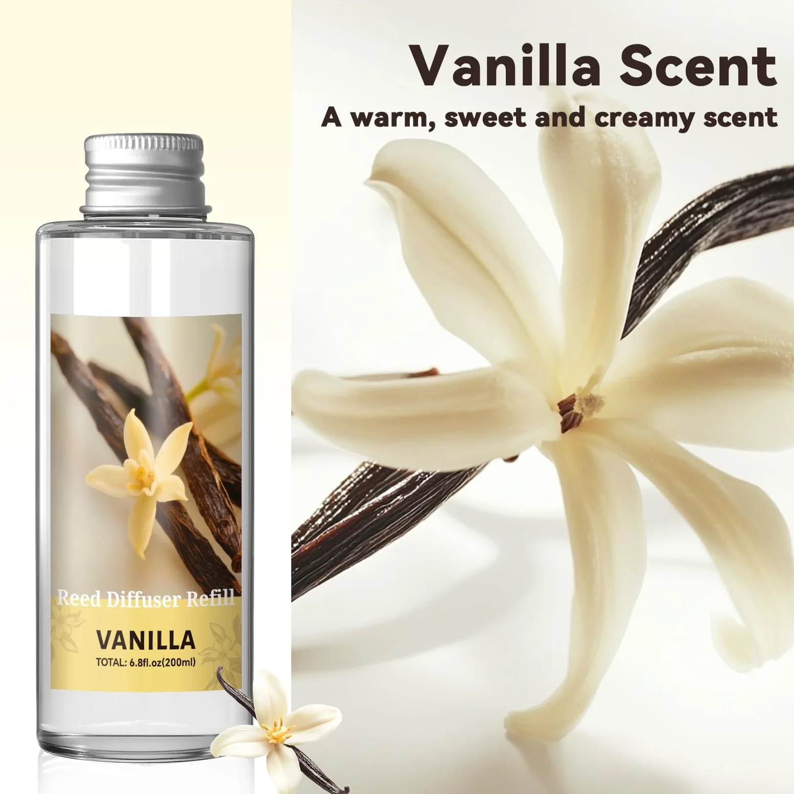 SCENTORINI Wkład do dyfuzora zapachowego Wanilia, 200ML Aromatyczny środek odświeżający do domu, Pałeczki zapachowe do sypialni, łazienki, biura i dekoracji wnętrz