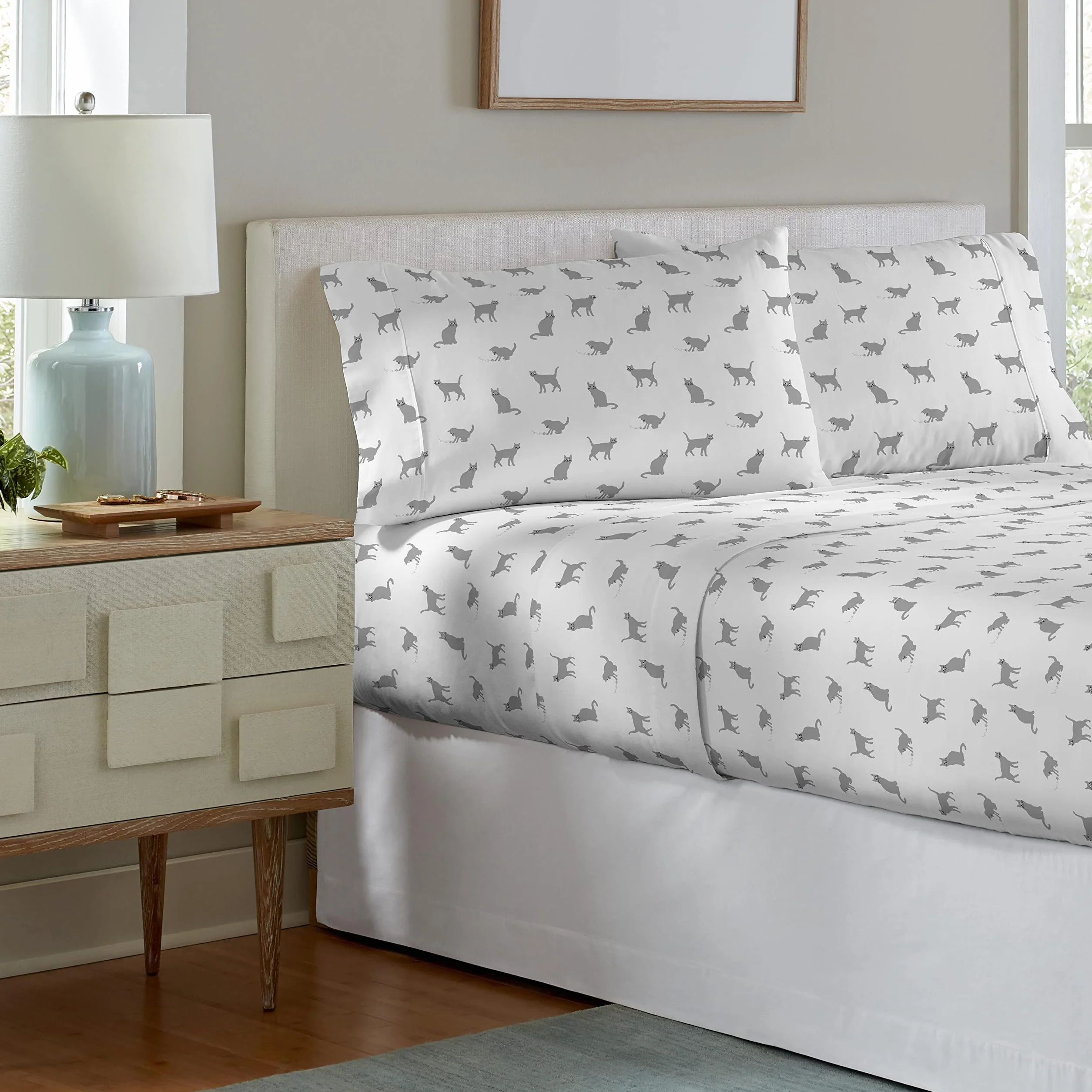 Pointehaven 3-częściowy komplet pościeli z flaneli bawełnianej, 180 g/m², aksamitny, Twin, Koty, dekatyzowany, z głębokimi kieszeniami, z gumką, podwójnie szczotkowany