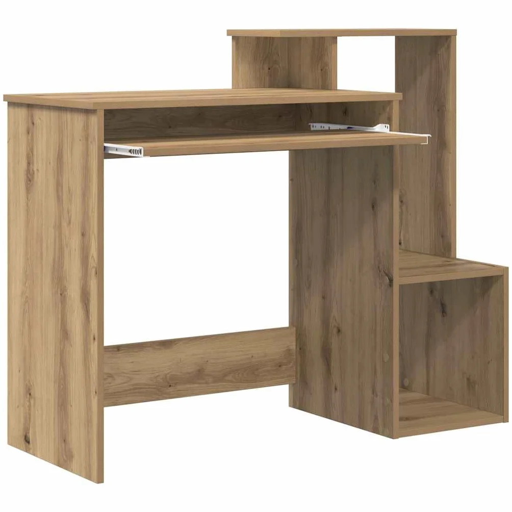 Biurko z drewna dębowego Artisan 106 x 41 x 88,5 cm z półką i szufladą, nowoczesne biurko komputerowe do biura, biura domowego, gabinetu, funkcjonalnego miejsca pracy