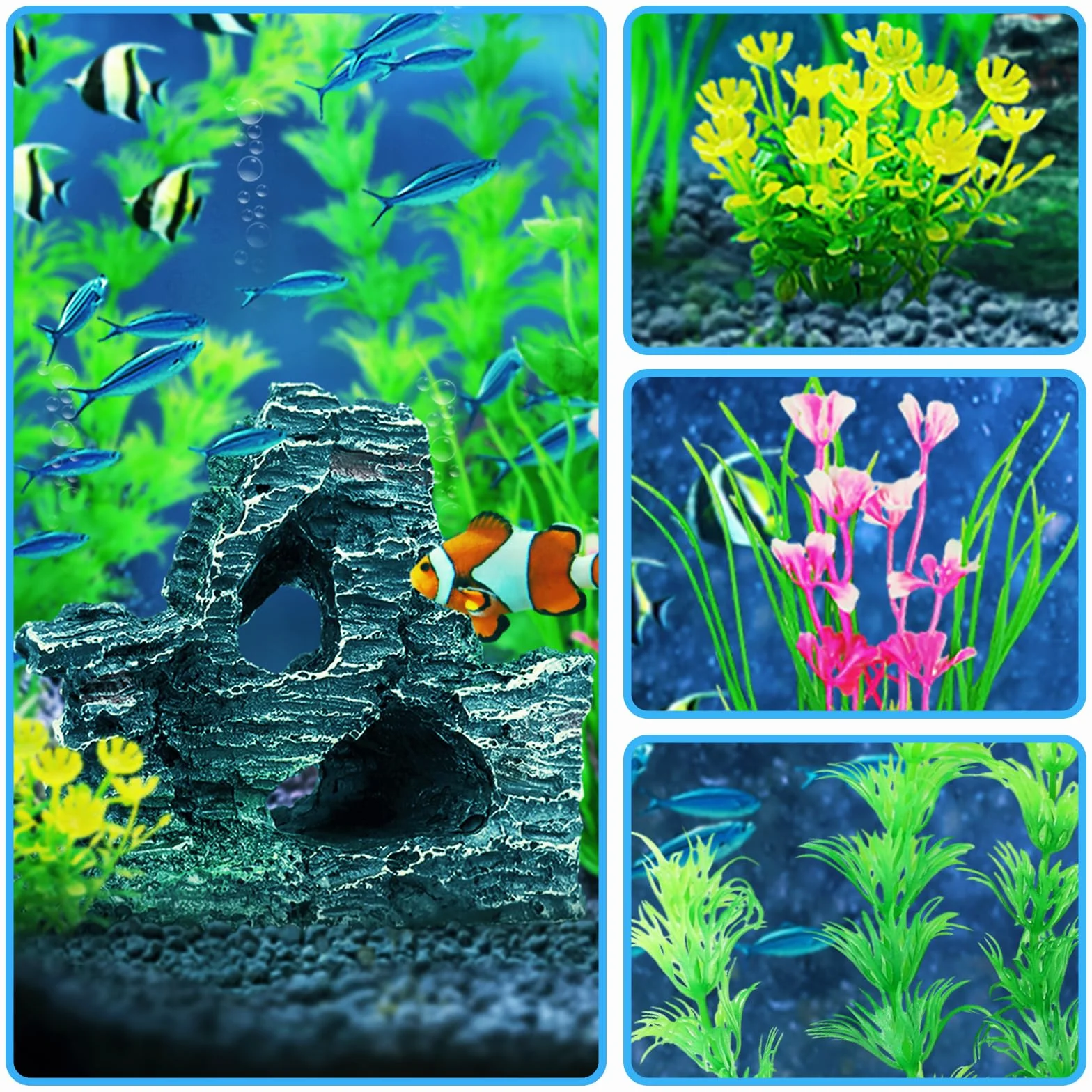 QUOZUO Rośliny Akwariowe Plastikowa Dekoracja z Skały Polyresin Cave Ornament 9 szt