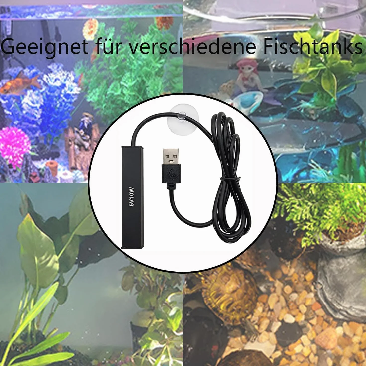 GERUI Nano Akwarium 10 Litrów Grzałka Ogrzewanie 200l USB