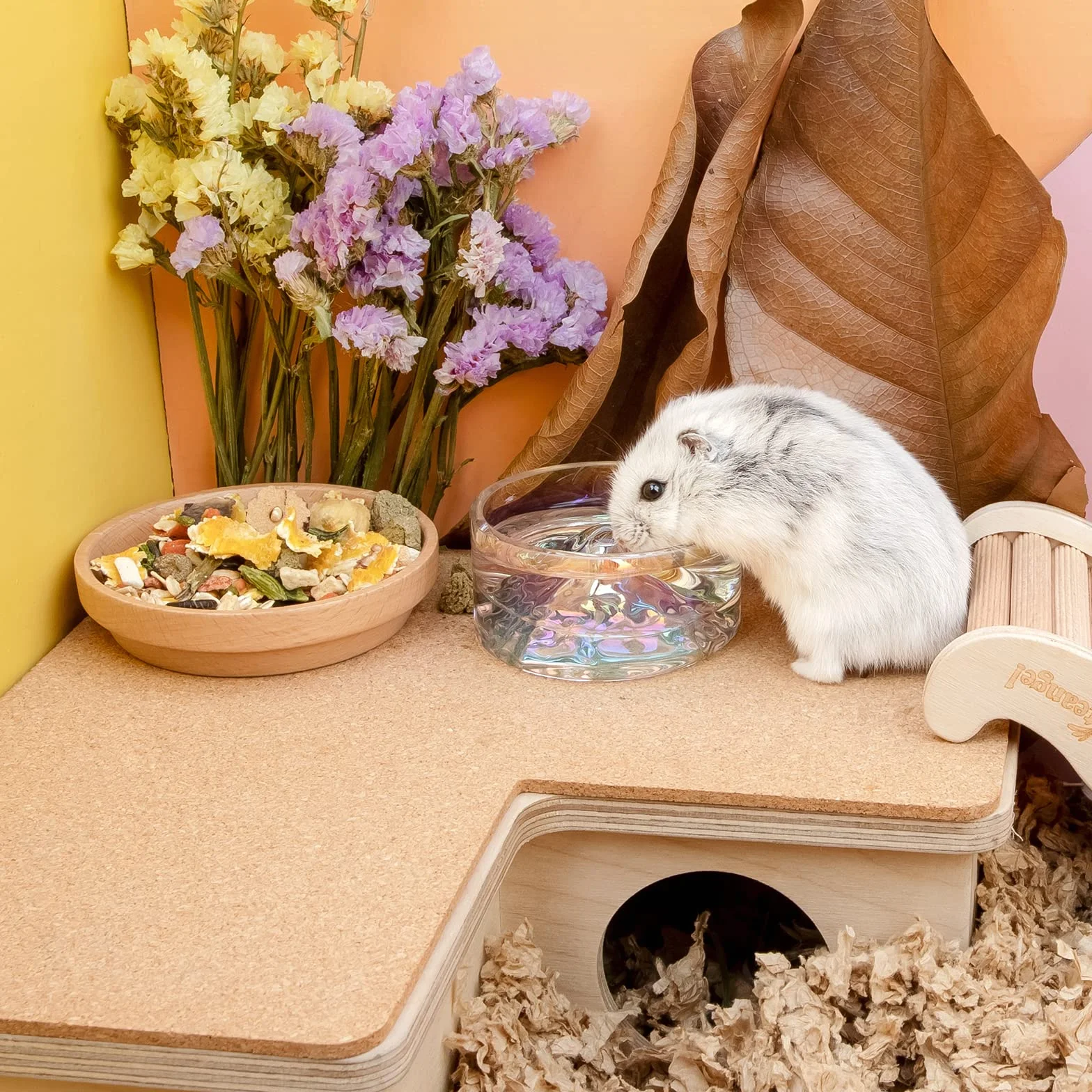Niteangel Hamster Feeding & Water Bowls- Mount Fuji Series Glass Drinking Bowls for Dwarf Syrian Hamsters Gerbils Mice Rats or Other Similar-Sized Small Pets