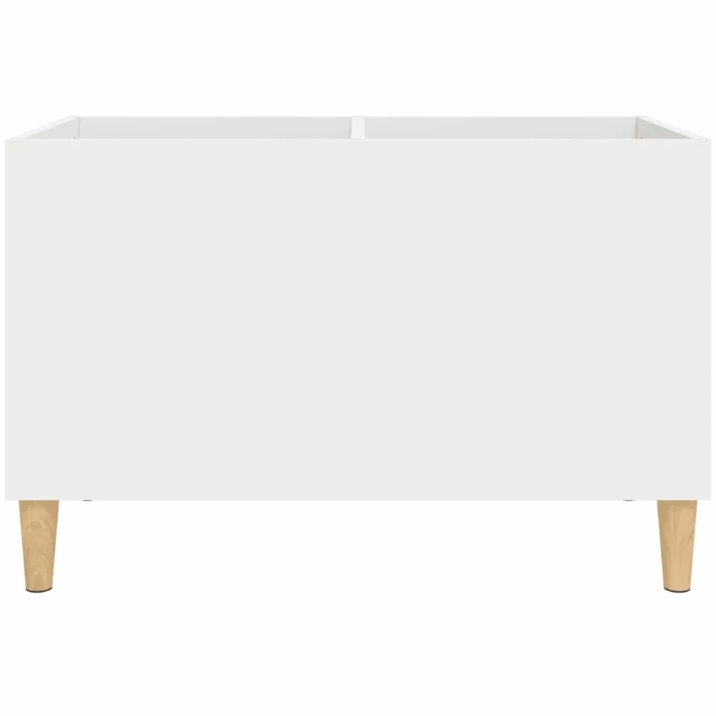 Biała szafka z płyt drewnopochodnych z drewnianymi nogami 74,5 x 38 x 48 cm, przestronny kredens do salonu, uniwersalna szafka pod telewizor i regał na płyty CD do porządnej kolekcji muzyki
