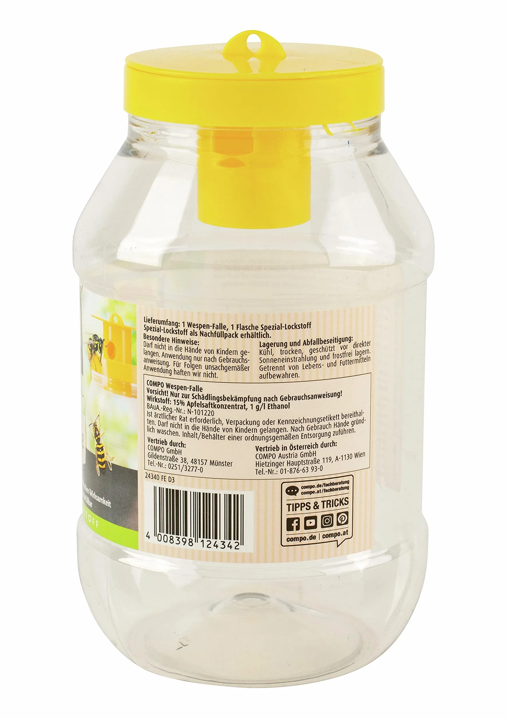 COMPO Pułapka na osy, naturalny składnik, bez insektycydów, długotrwałe działanie, do 3 tygodni, do ponownego napełniania, spray na osy