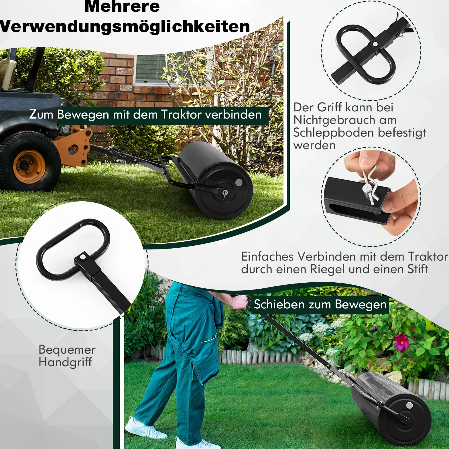 GOPLUS Ręczny wałek wypełniany wodą i piaskiem do trawienia trawników, ogrodów i parków (czarny)