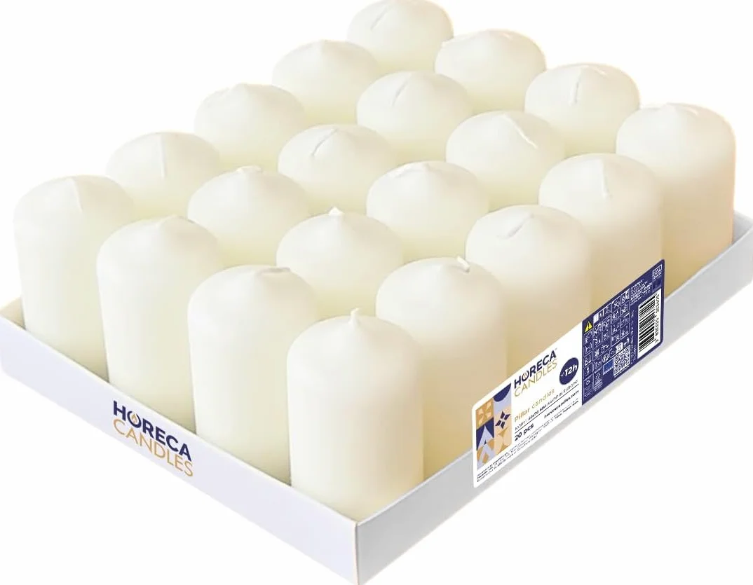 Horeca Candles Świece filarowe - kość słoniowa - zestaw 20 świec dekoracyjnych - Ø 4 x 7 cm (1,57 x 2,76 cala) - długie palenie 12 godzin - bezzapachowe - bez kapania - bezdymne - jakość RAL