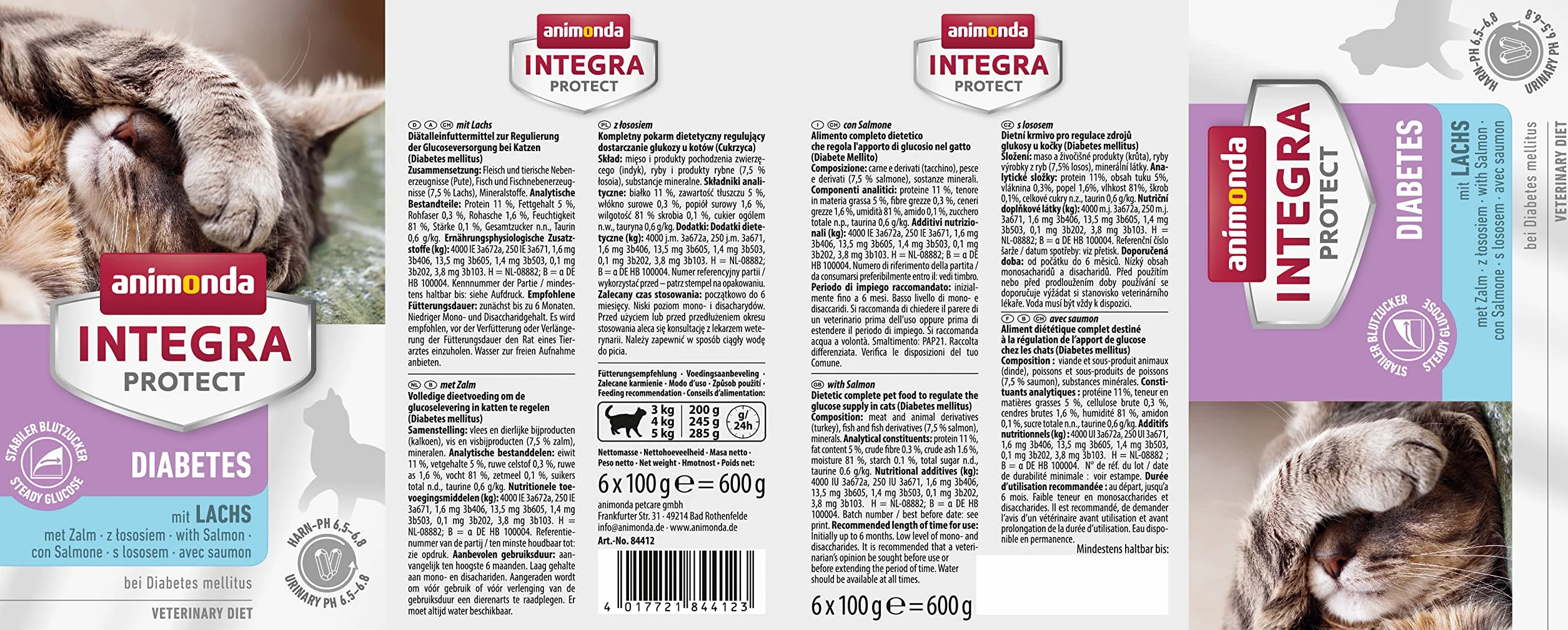 INTEGRA PROTECT karma dla dorosłych kotów z łososiem suplement diety dla cukrzycy 6 x 100 g