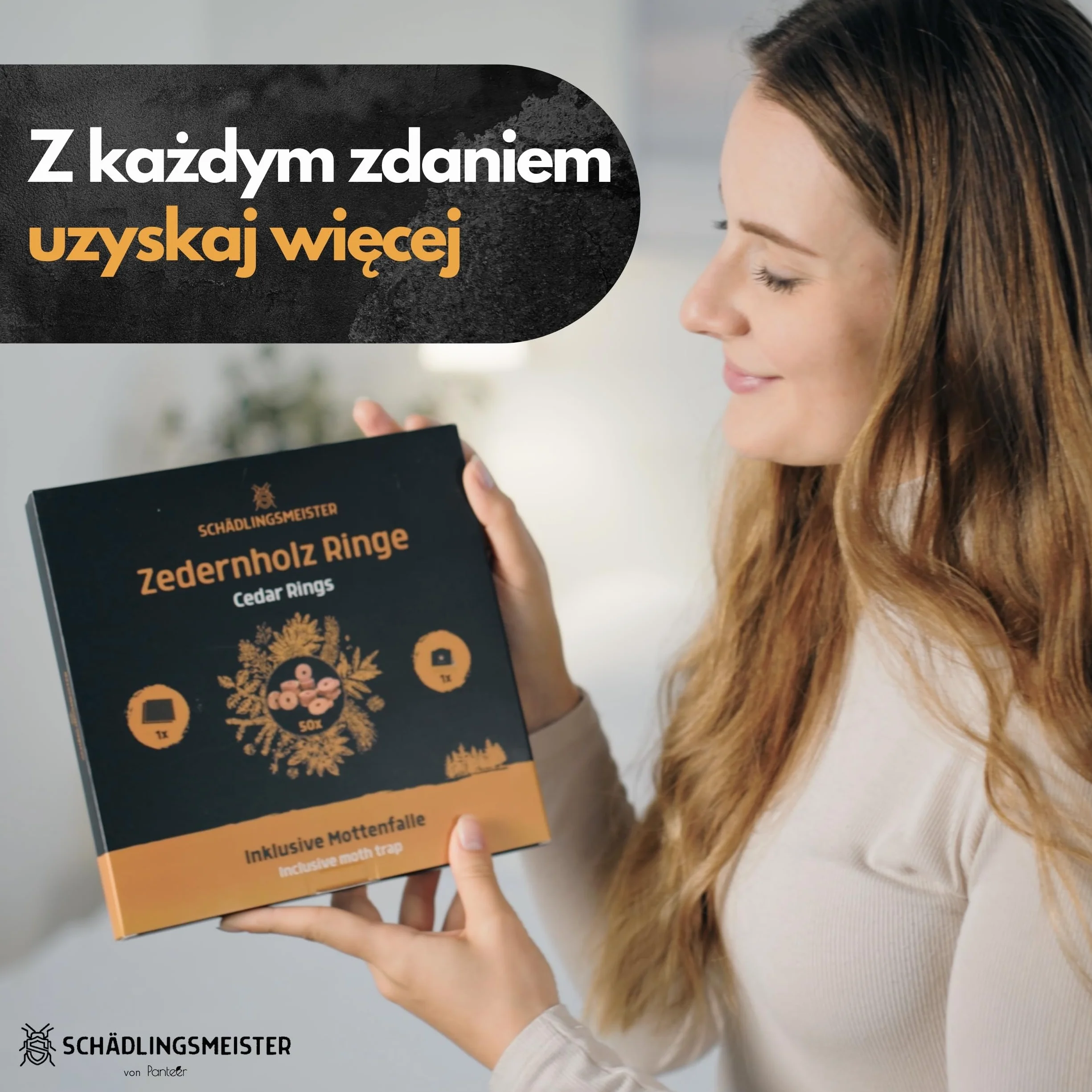 Panteer PEST MASTER pierścienie z drewna cedrowego - 50 sztuk + 1 pułapka na mole ćmy odzieżowe - ochrona przed molami z drewna cedrowego do szafy - pułapka na mole odzieżowe - przeciw ćmom