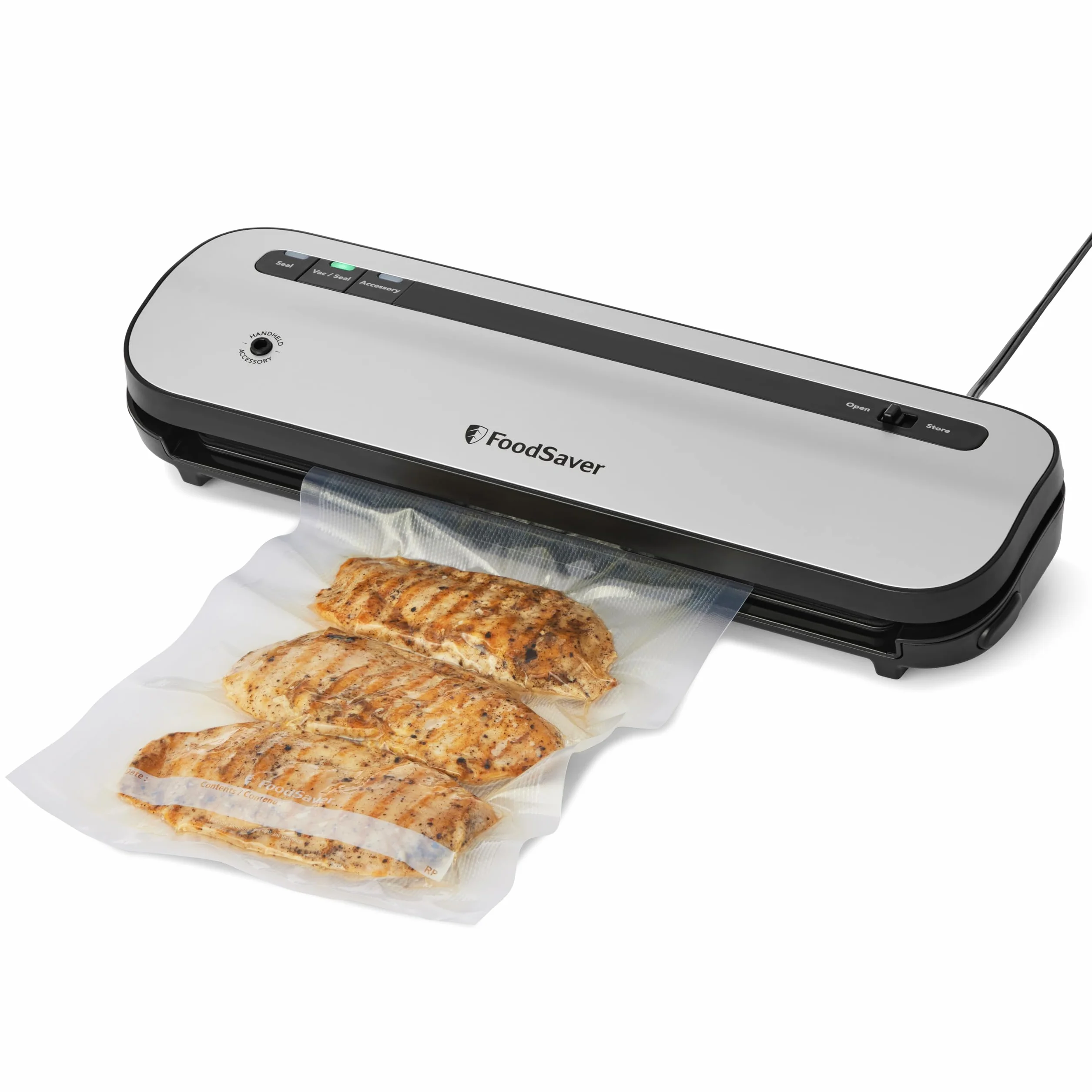 FoodSaver Zajmująca niewiele miejsca maszyna do pakowania próżniowego | utrzymuje świeżość żywności do 5 x dłużej | 1 x rolka (28 cm x 2,43 m), 2 x worek uszczelniający (0,94 l), 2 x worek z zamkiem