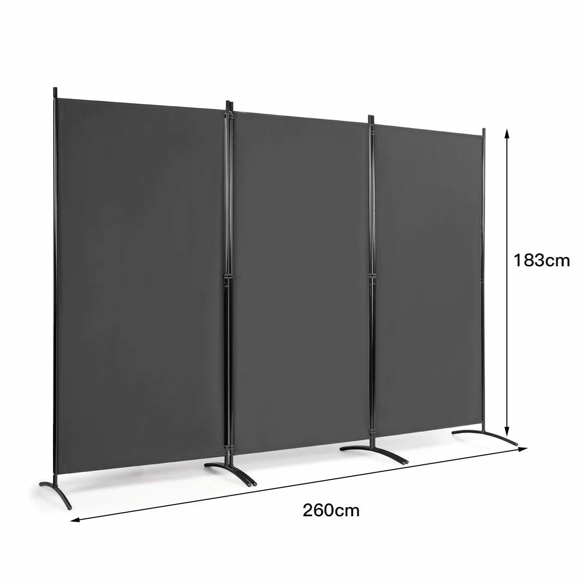 COSTWAY Parawan 260 x 183 cm, 3-częściowy składany, ścianka działowa z metalu i poliestru, ochrona przed wzrokiem, do domu, biura, na taras (kolor szary, 3-częściowy)