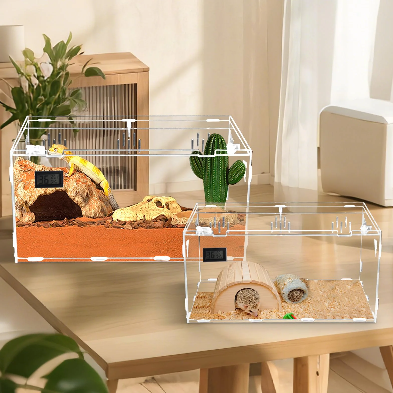 Akrylowe terrarium 39x25x19 cm z higrometrem dla gadów gekon kameleon