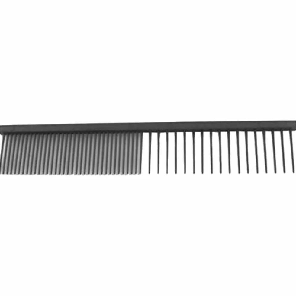 GROOM PROFESSIONAL Grzebień antystatyczny drobny/gruby, 20 cm, czarny, półgruboziarnisty grzebień dla psów, grzebień do sierści zwierząt, powłoka teflonowa w celu zmniejszenia obciążenia statycznego,