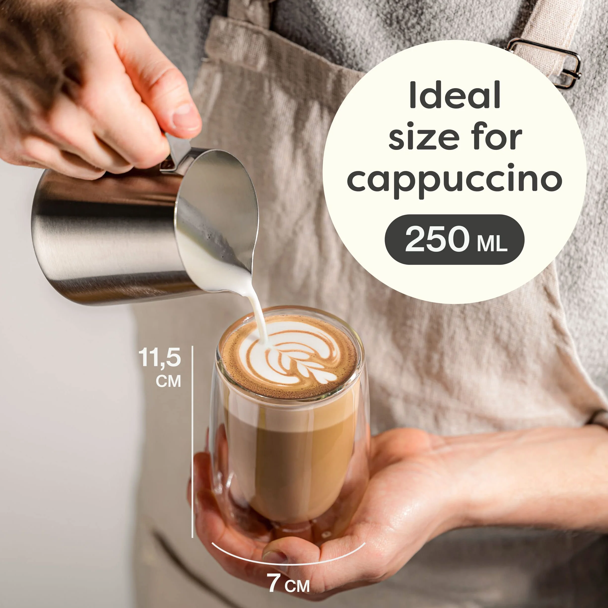 Cosumy 4 Szklanki termiczne do cappuccino o podwójnych ściankach 250 ml - dłużej utrzymują temperaturę - chronią dłonie - z pudełkiem prezentowym