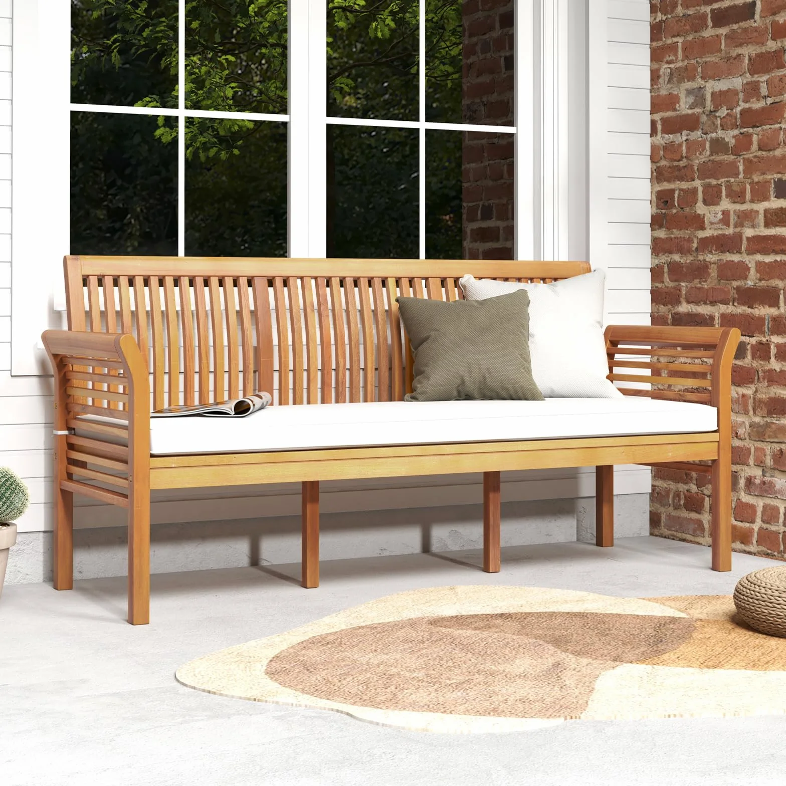 COSTWAY Ławka Ogrodowa z Drewna Akacjowego, Poduszką do Siedzenia, 3-Osobowa Sofa Ogrodowa, Balkonowa, Obciążenie 540 kg, Parkowa na Taras, Balkon, Ogrodu, 159
