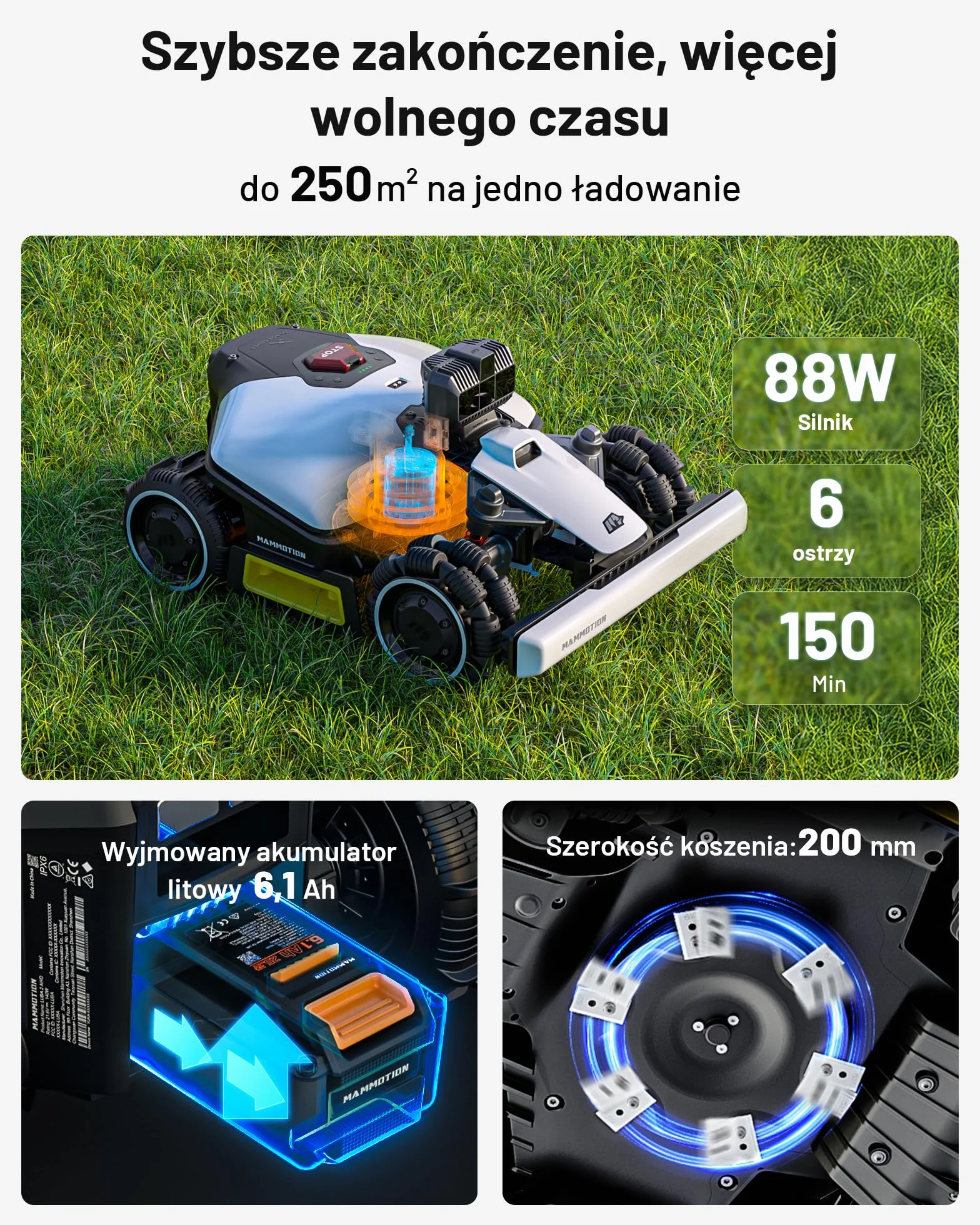 MAMMOTION LUBA mini AWD LiDAR – Bezprzewodowa kosiarka robotyczna z LiDAR 3D+Vision, bez anteny RTK, automatyczna mapowanie, zalecane do 1 500 m², moduł 4G, zdolność pokonywania spadków do 80 %