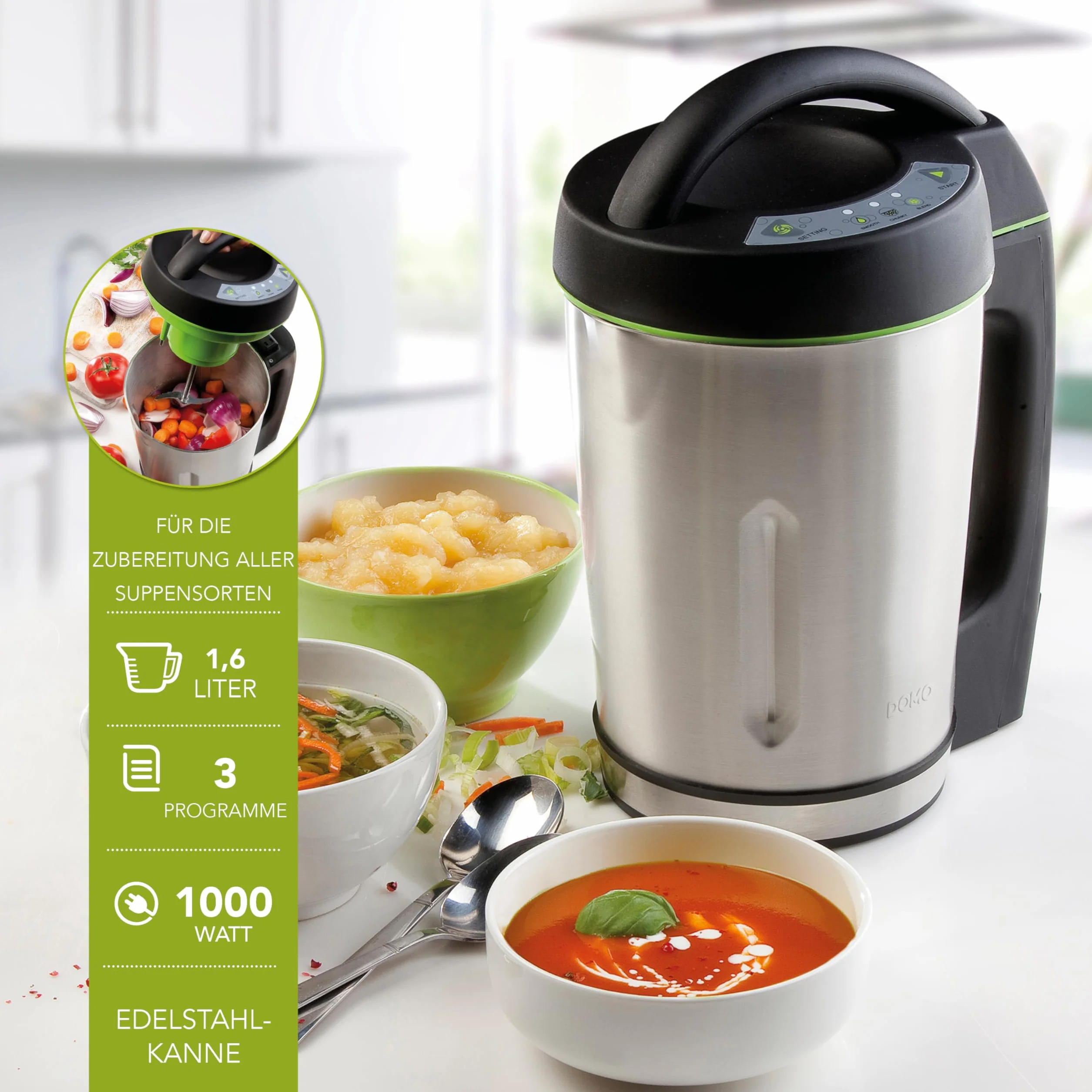 Domo DO498BL garnek do gotowania zupy, nierdzewny metal, 1,6 l, czarny