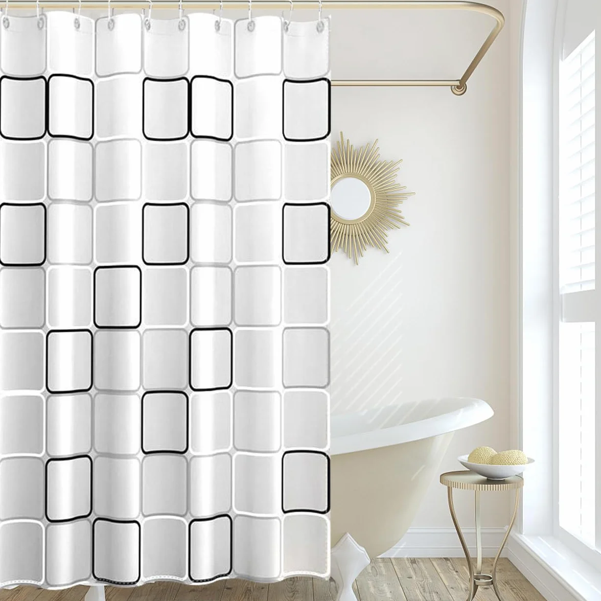 Odporna na pleśń wodoodporna zasłona prysznicowa, 200 x 200 cm, nadaje się do prania, antybakteryjna poliester, zasłona łazienkowa z 16 pierścieniami do zasłony prysznicowej, biała zasłona prysznicowa