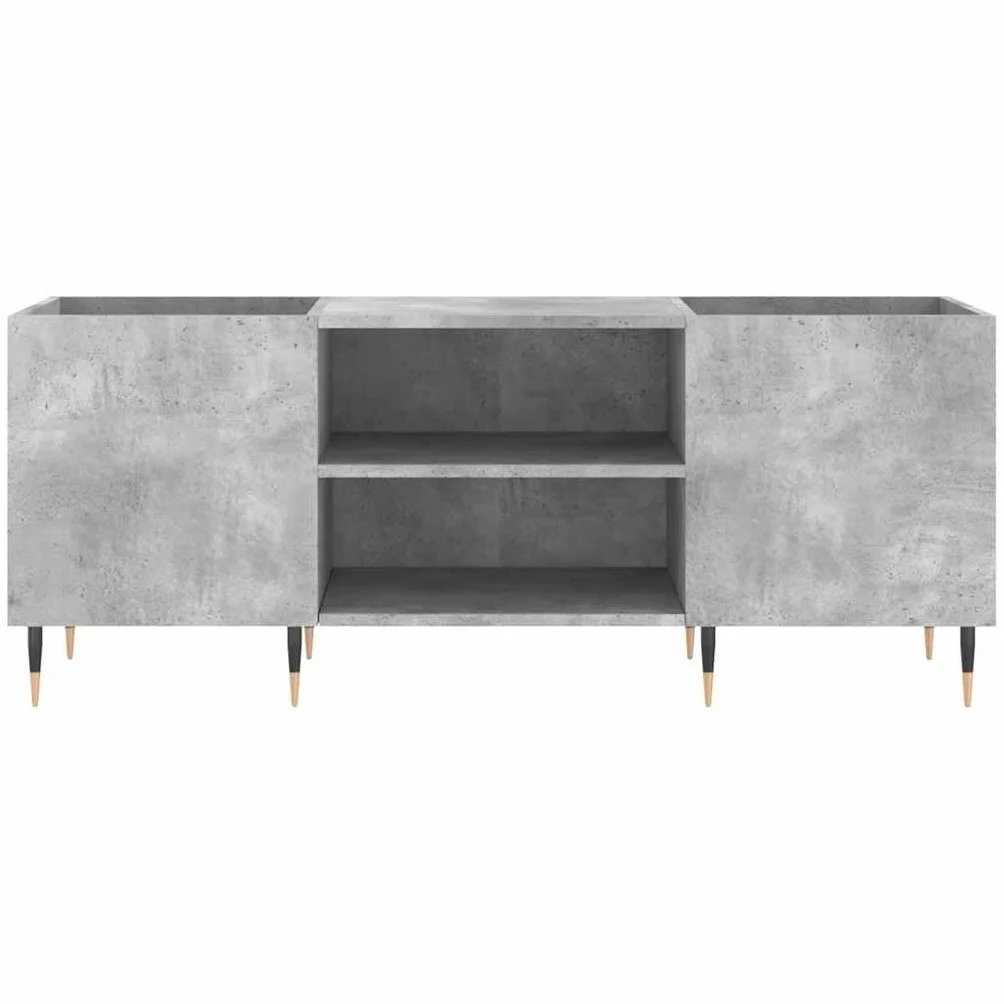 Szara szafka panelowa 121 x 38 x 48 cm, materiał drewnopochodny z żelaznymi nogami, do winylu, płyt LP, kolekcji muzyki, szafki pod telewizor, kredens, schowek, zarządzania kablami, salonu