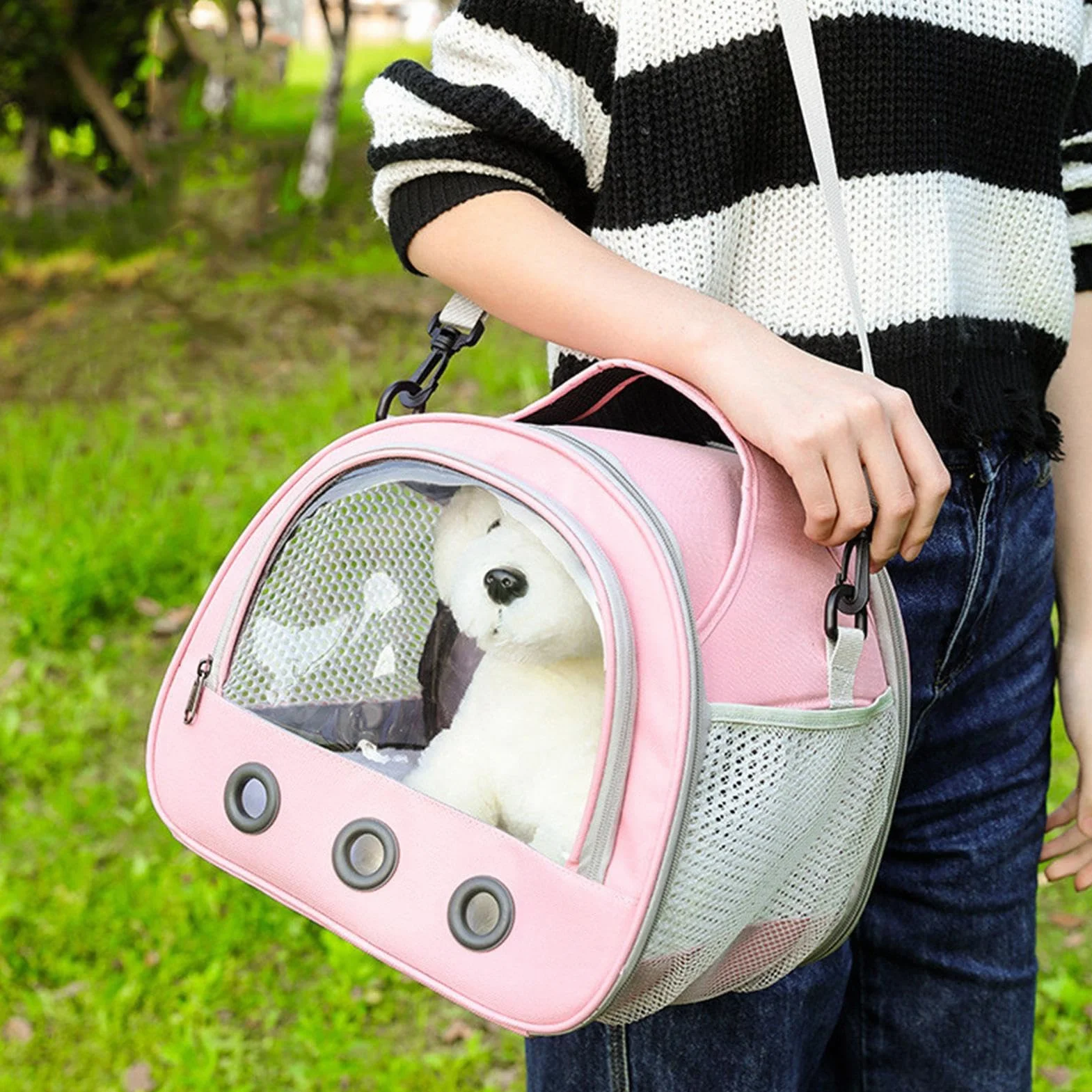 Portable Guinea Pig Carrier Bag Multifunctional 22x19x18cm Oxford Cloth PVC Transparent Window