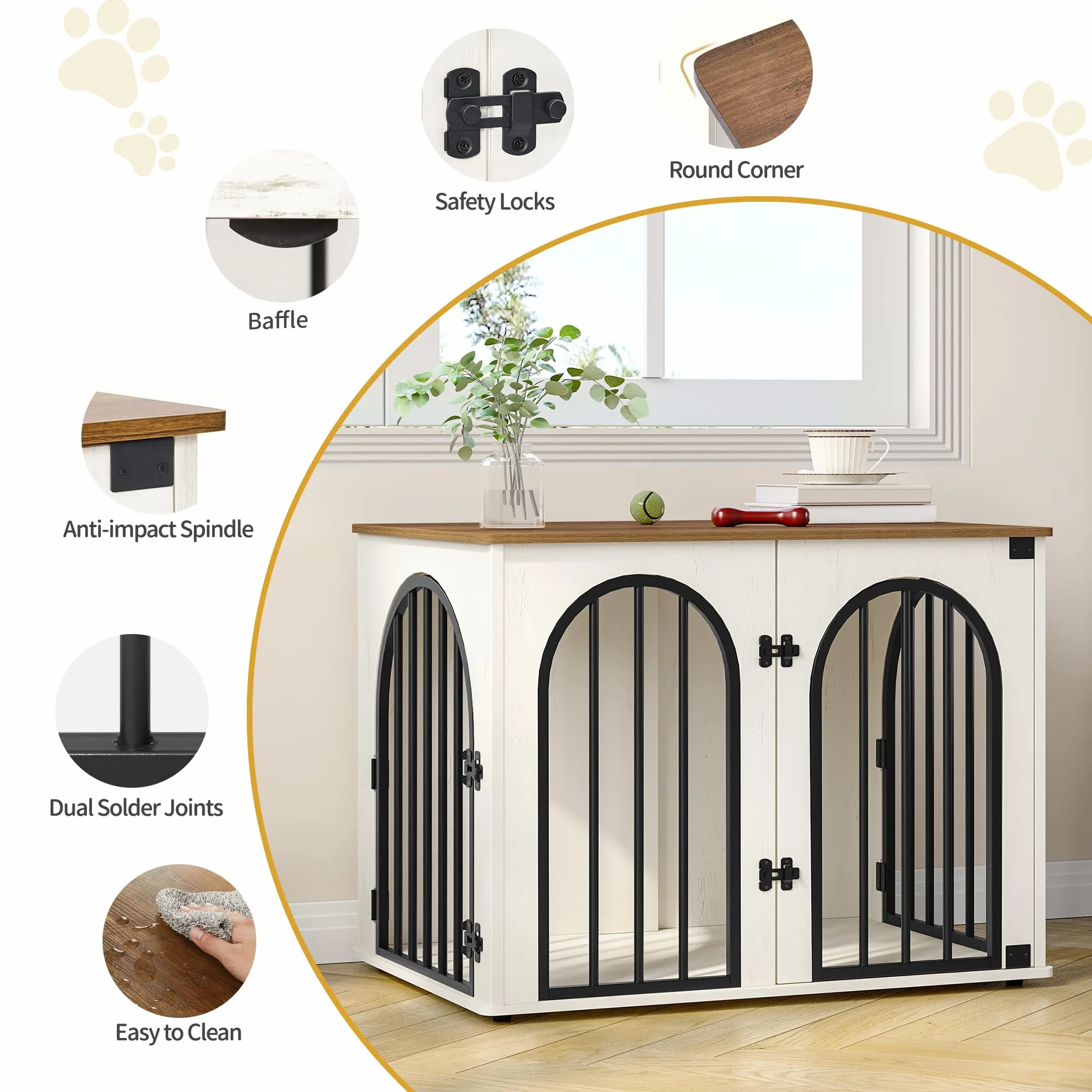 Klatka dla psa meble 80 cm 3 drzwi drzwi łukowe stolik boczny 56 x 80 x 61 cm Biały i brązowy