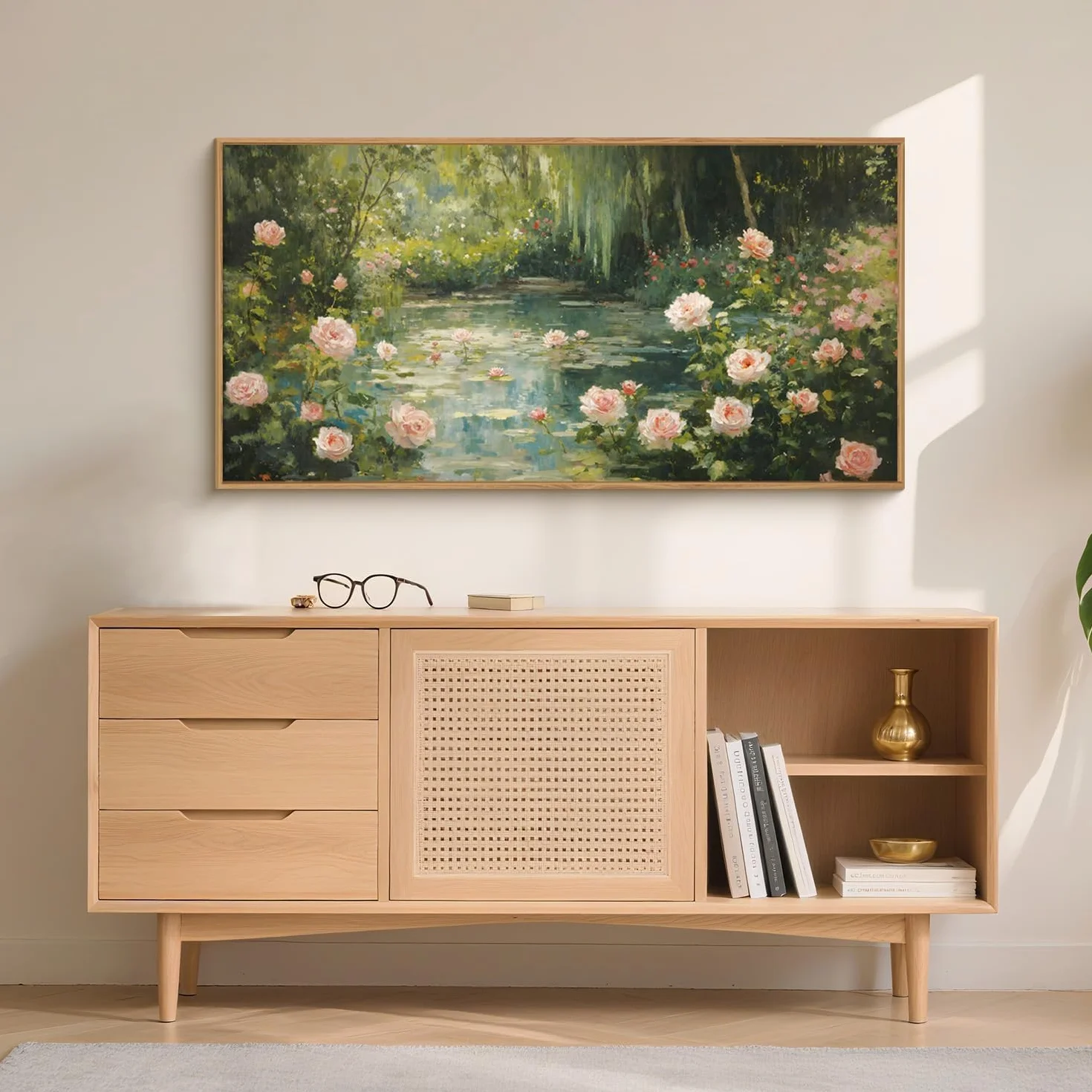 lianyibo Lilie wodne monet płótno ścienne sztuka, ogród pond impresjonistyczny plakat kwiatowy, wydruki do salonu, sypialni, farmhouse (90 x 180 cm, nieoprawione)