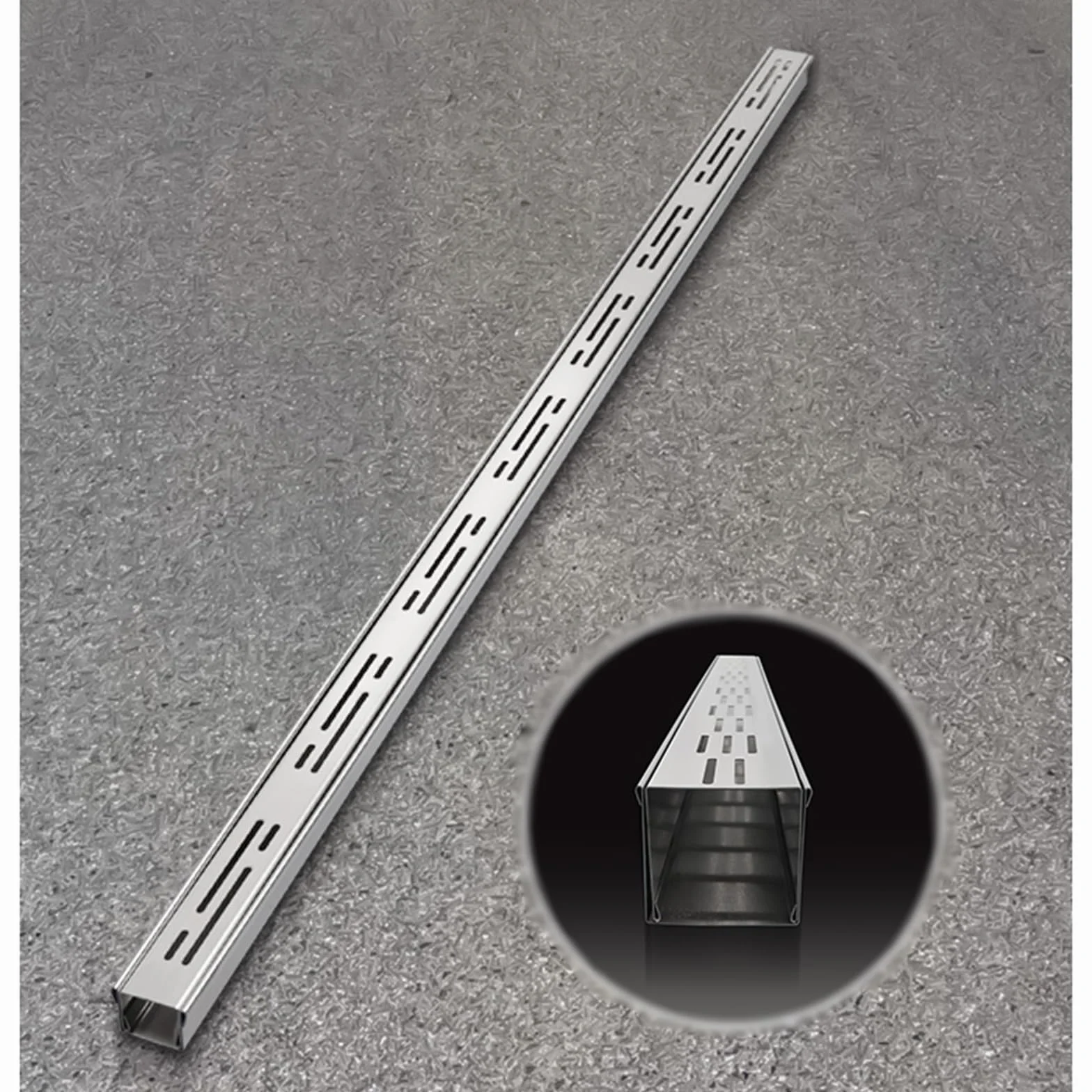 Wąski metalowy system odwodnienia liniowego - długi 100 150 200 CM, niskoprofilowy zestaw odwodnienia liniowego/koryto drenażowe francuskie do podziemnego/garażowego(1.5m/4.9ft,3.5x3cm)
