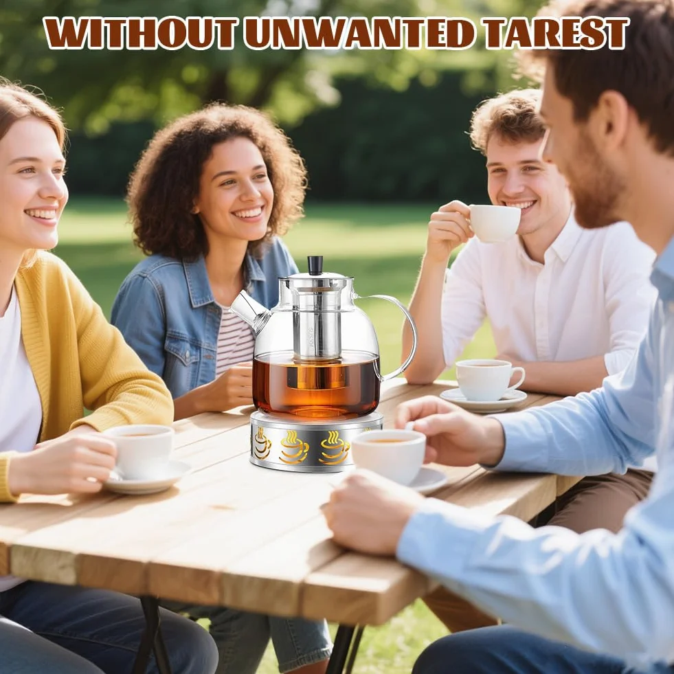Dzbanek do herbaty szklany 1,8 l z podgrzewaczem, szklany dzbanek do herbaty z sitkiem, z sitkiem, do herbaty sypkiej, nie zawiera BPA, nadaje się do kuchenki mikrofalowej i mycia w zmywarce