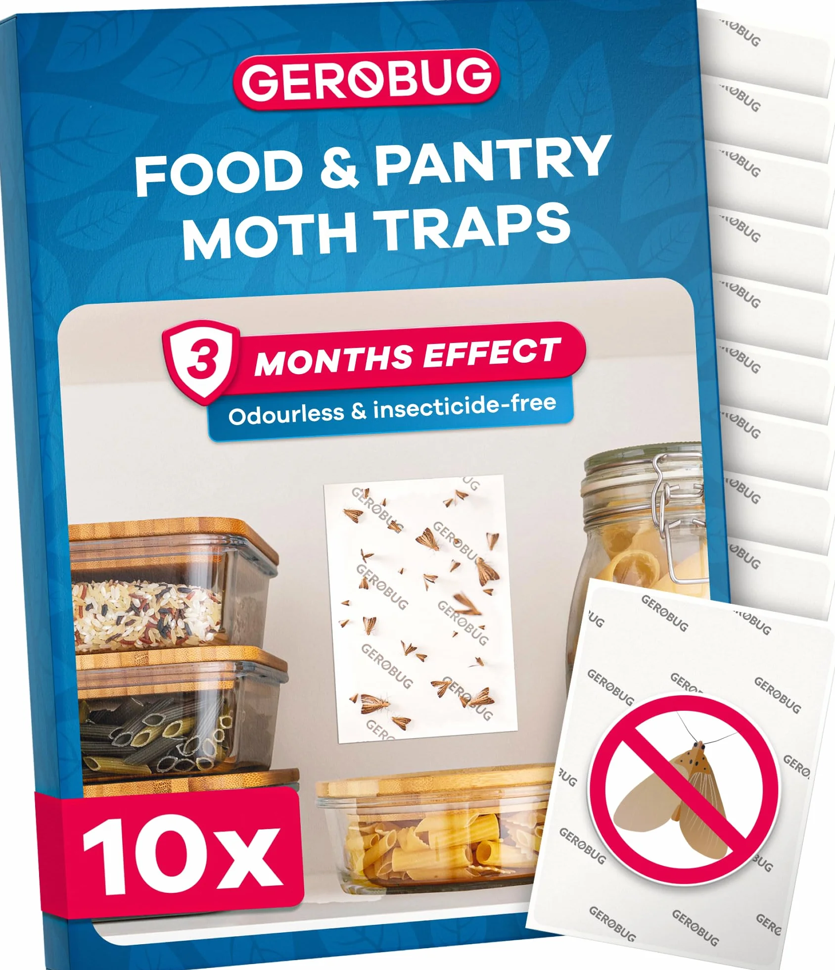 GEROBUG Pułapka na mole spożywcze 10 sztuk XXL Pack - bezzapachowe pułapki na mole spożywcze z maksymalnym efektem przyciągania - pułapka o długim czasie działania