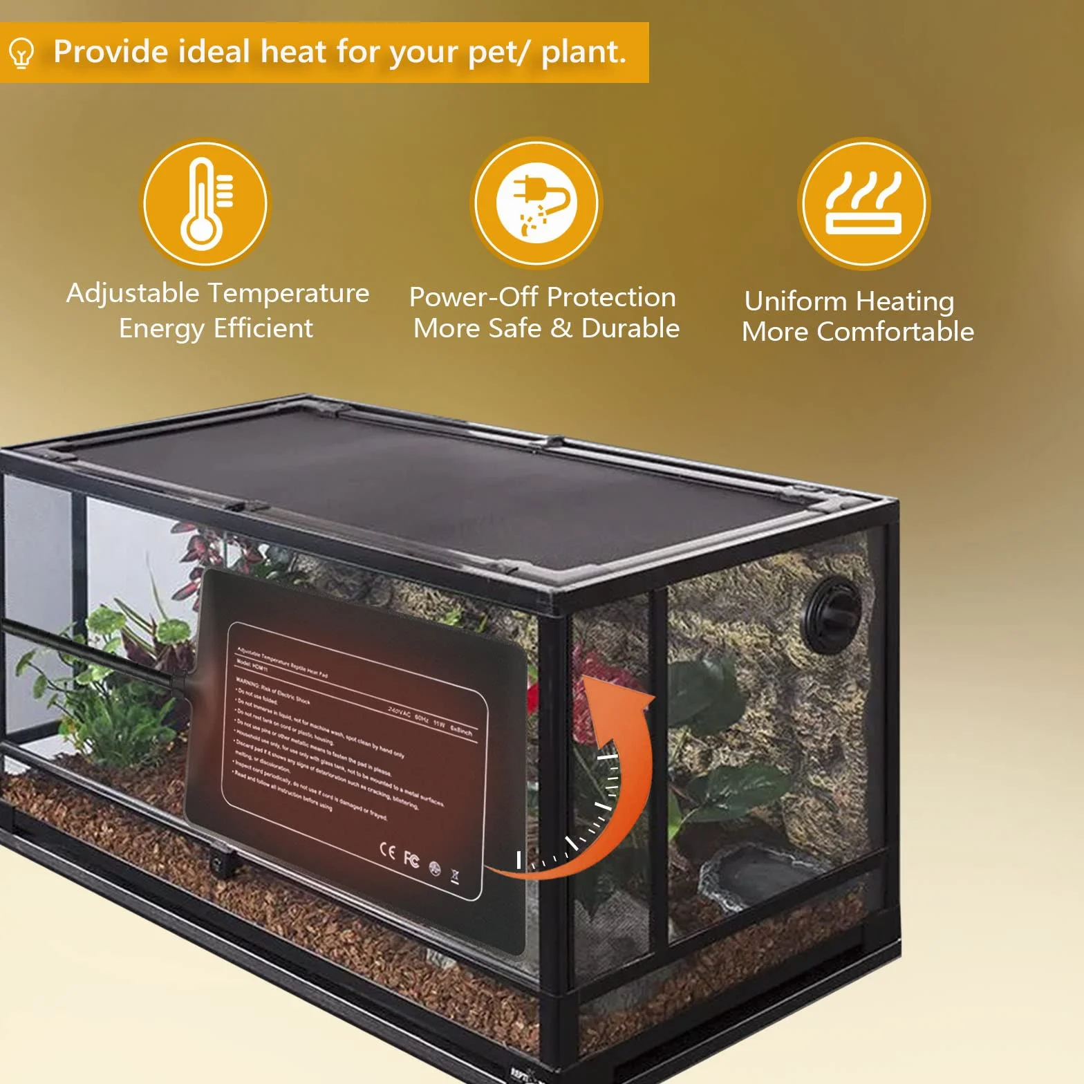 Mata grzewcza dla gadów, regulowana poduszka grzewcza terrarium z regulacją temperatury dla gadów żółw węże jaszczurka gekona bernardy-pustelnik żaba pająk (11 W: 15x20CM)