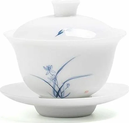 Herbata herbaty， Miski, ręcznie malowana biała porcelana pokryta miską zestaw filiżanek do herbaty domowa miska pojedyncza ceramiczna na trzy talenty kung fu mała