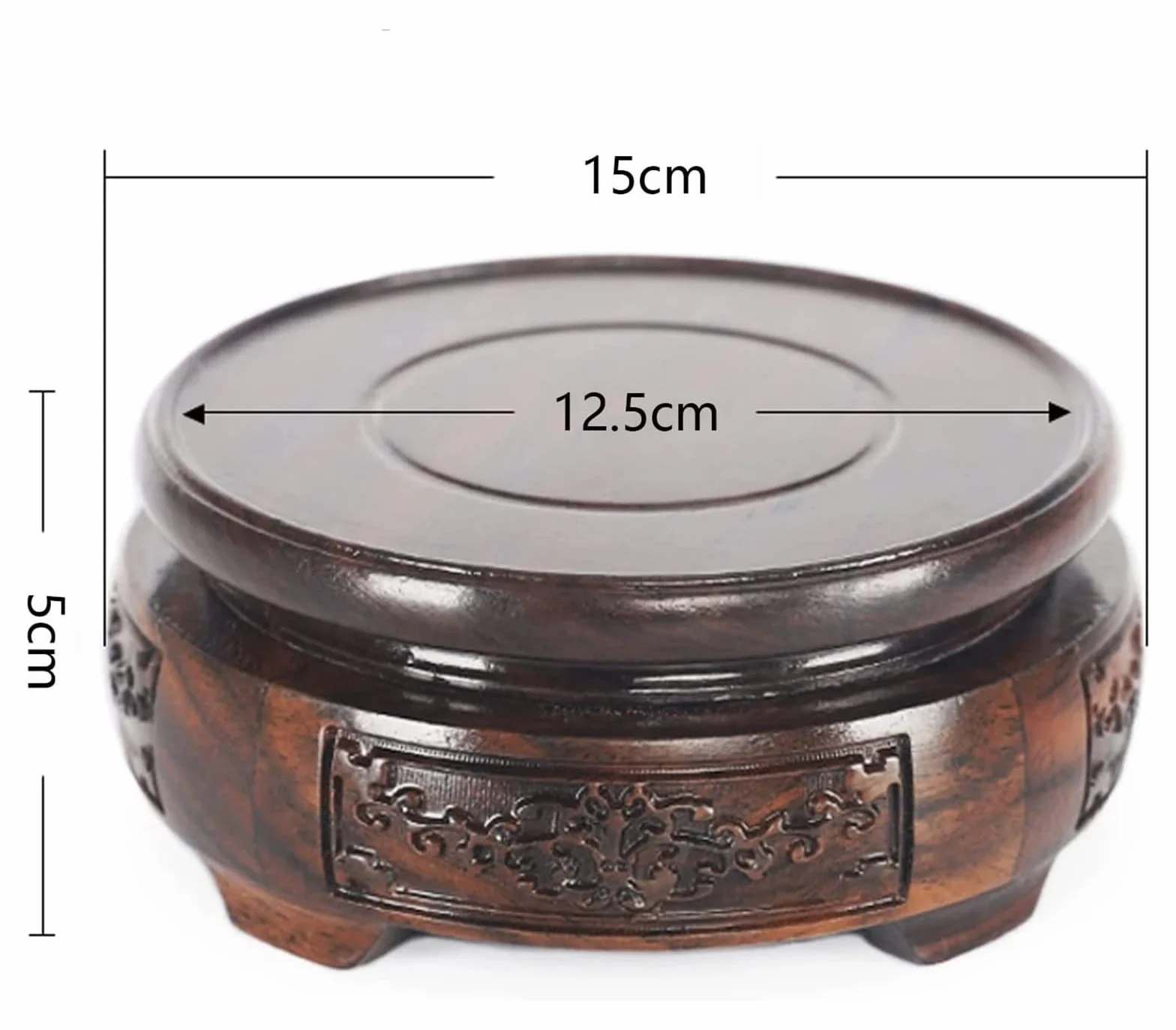 Chińskie stojaki z drewna, obrotowe obrotowe stoły wazonowe Podstawa Turnable Display, mini drewniane stolec stolak praktyczny (Color : Brown Round, Size : 15cm/5.9in)