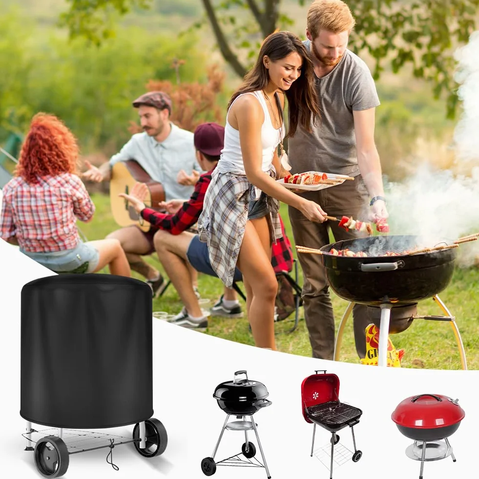 OFFCUP Pokrowiec do grilla Weber 57 cm / 22 cale, wytrzymały, wodoodporny pokrowiec na grill PU, tkanina Oxford 210D, okrągły, wiatroszczelny, odporny na rozdarcie i promieniowanie UV, Ø71 x 65 cm