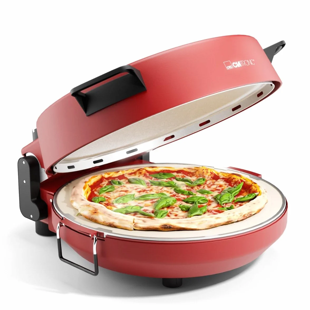 Clatronic® piec do pizzy | 350°C p. włoska pizza z kamienia w domu | elektryczny | również do mrożonej pizzy | pizza w mniej niż 5 min. | kamień do pizzy Ø32 cm i akcesoria w zestawie | PM 3787