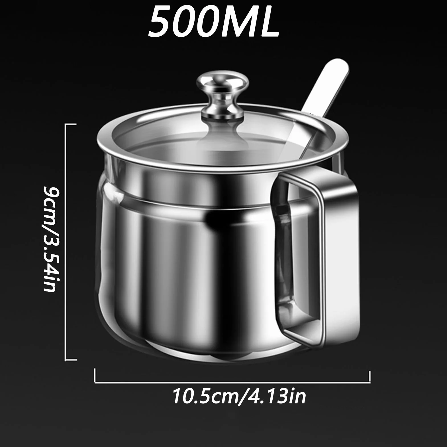 Cukiernica, garnek do przechowywania ze stali nierdzewnej, 500 ml, do kuchni, dozownik Ghee z pokrywką i łyżką, wielofunkcyjny pojemnik, organizer do herbaty, cukru, soli, oleju, przypraw, gotowania i